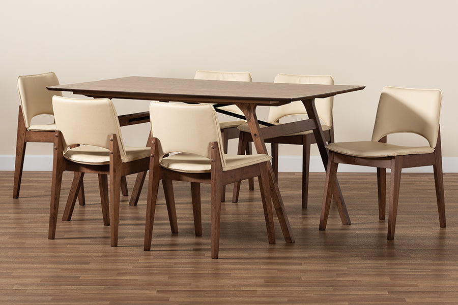 Afton Mid-Century Table & Six (6) Dining Chairs-Dining Set-Baxton Studio - WI-Wall2Wall Furnishings