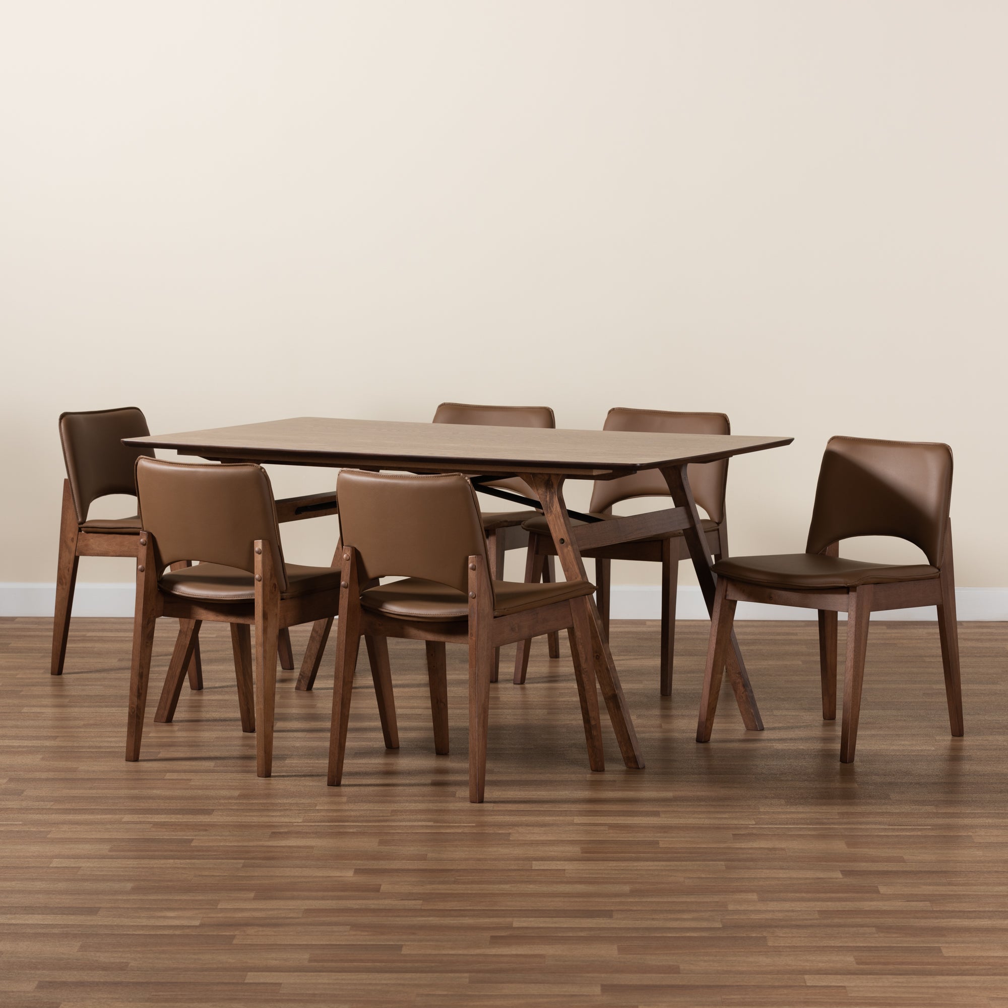 Afton Mid-Century Table & Six (6) Dining Chairs-Dining Set-Baxton Studio - WI-Wall2Wall Furnishings