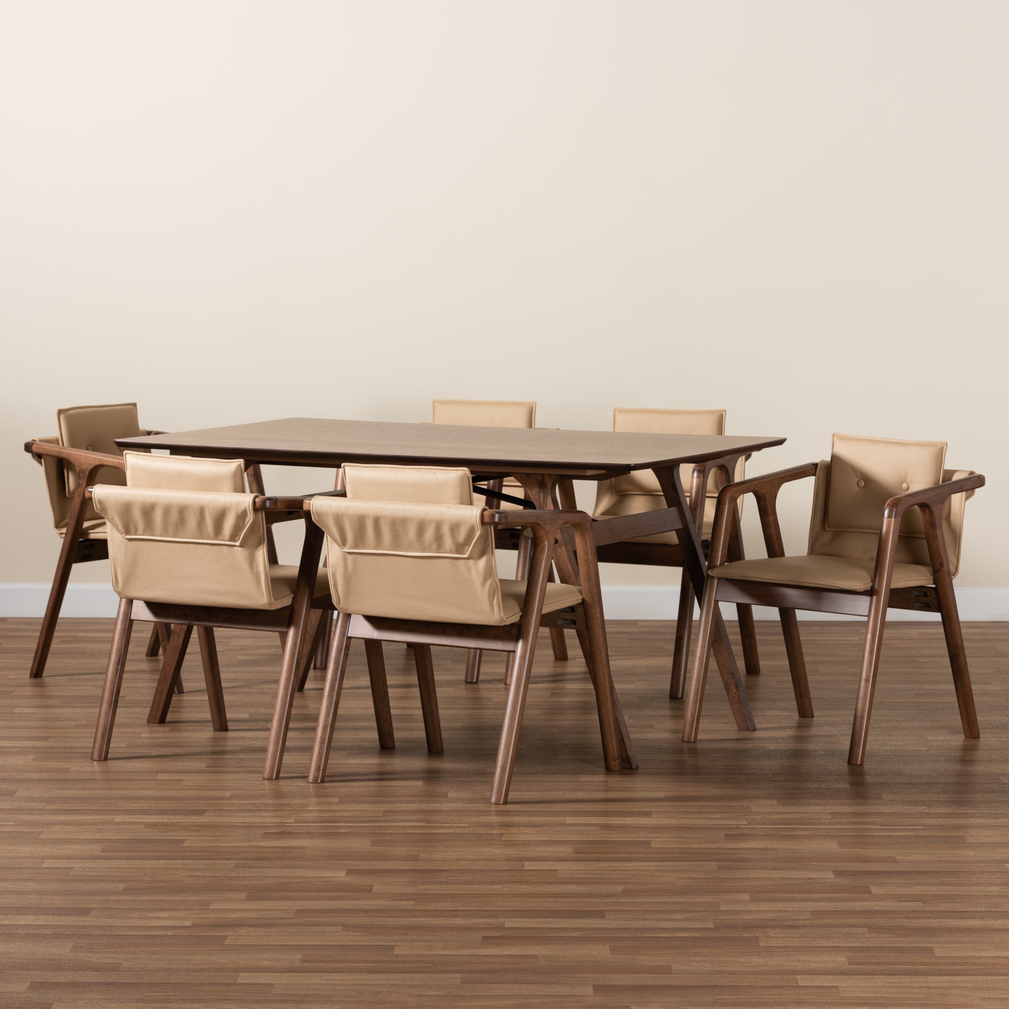 Marcena Mid-Century Table & Six (6) Dining Chairs-Dining Set-Baxton Studio - WI-Wall2Wall Furnishings