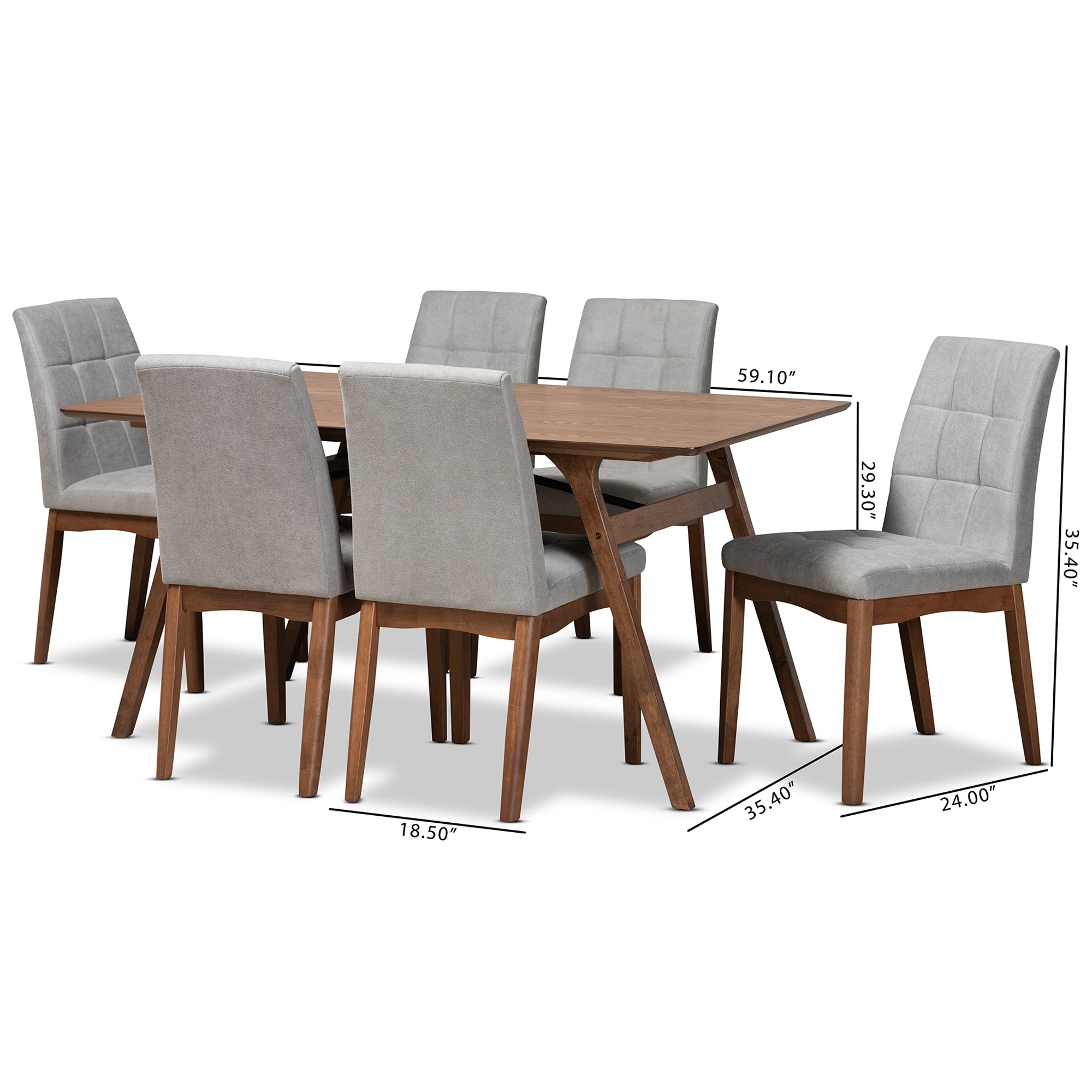 Tara Mid-Century Table & Six (6) Dining Chairs-Dining Set-Baxton Studio - WI-Wall2Wall Furnishings