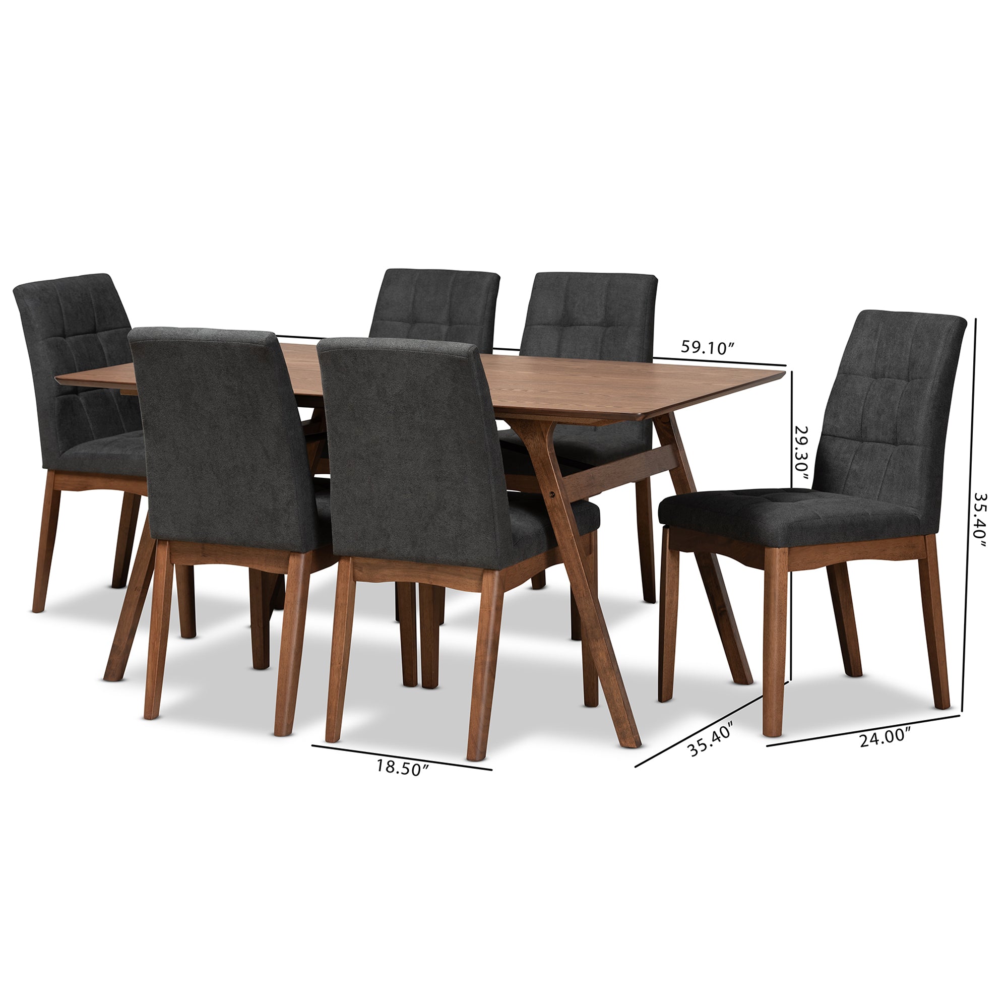 Tara Mid-Century Table & Six (6) Dining Chairs-Dining Set-Baxton Studio - WI-Wall2Wall Furnishings