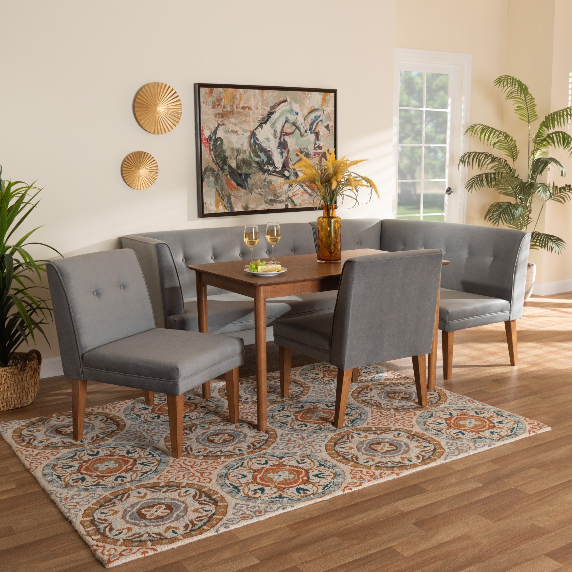 Stewart Mid-Century Table & 2-Seater Dining Bench & Corner Bench & Dining Chairs-Dining Set-Baxton Studio - WI-Wall2Wall Furnishings