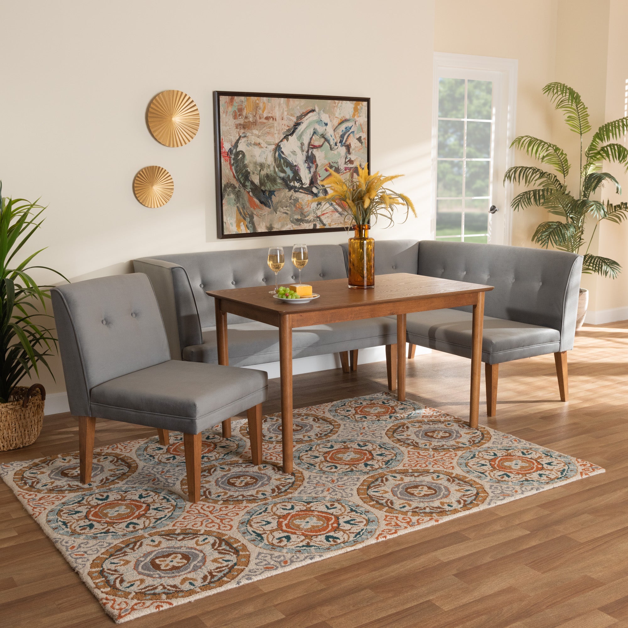 Stewart Mid-Century Table & 2-Seater Dining Bench & Corner Bench & Dining Chair-Dining Set-Baxton Studio - WI-Wall2Wall Furnishings