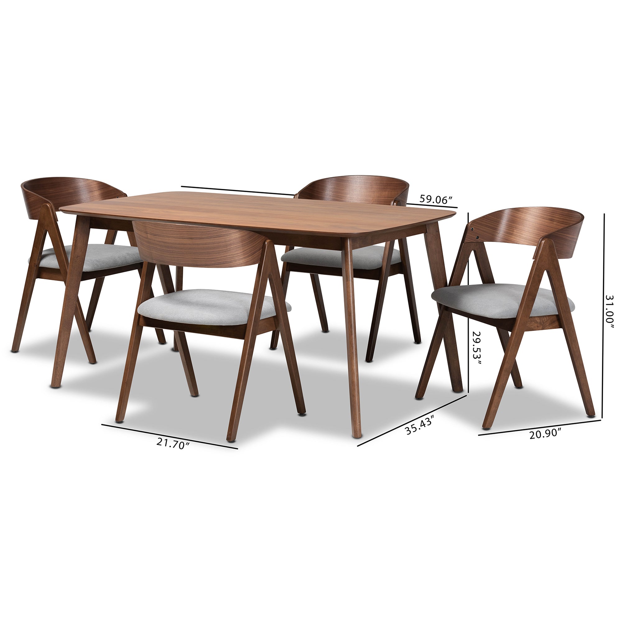 Danton Mid-Century Dining Table & Dining Chairs-Dining Set-Baxton Studio - WI-Wall2Wall Furnishings