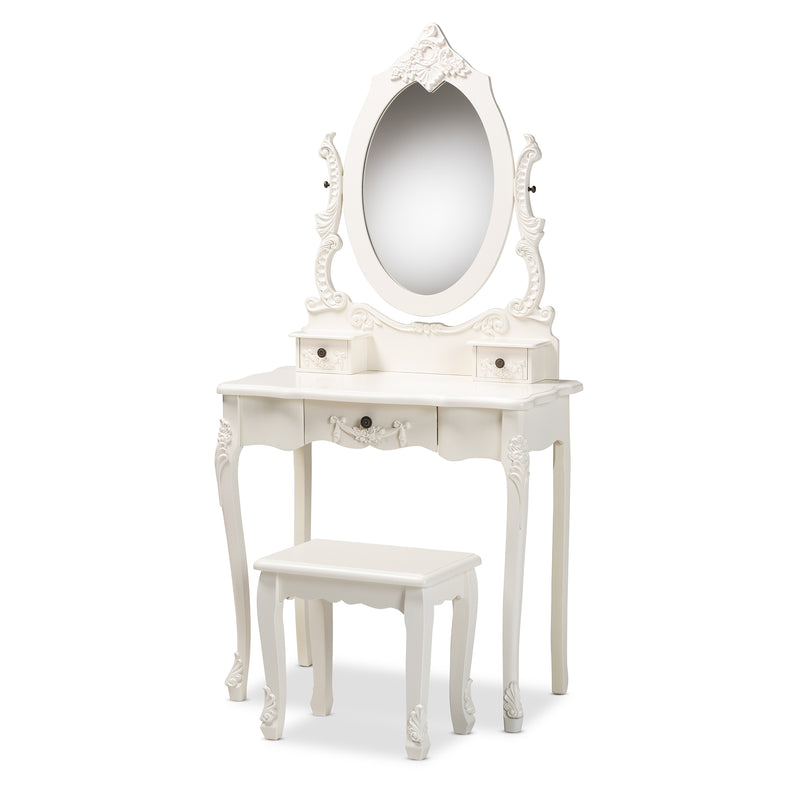 Macsen Traditional Vanity Table & Stool 2-Piece with Adjustable Mirror-Vanity Table-Baxton Studio - WI-Wall2Wall Furnishings