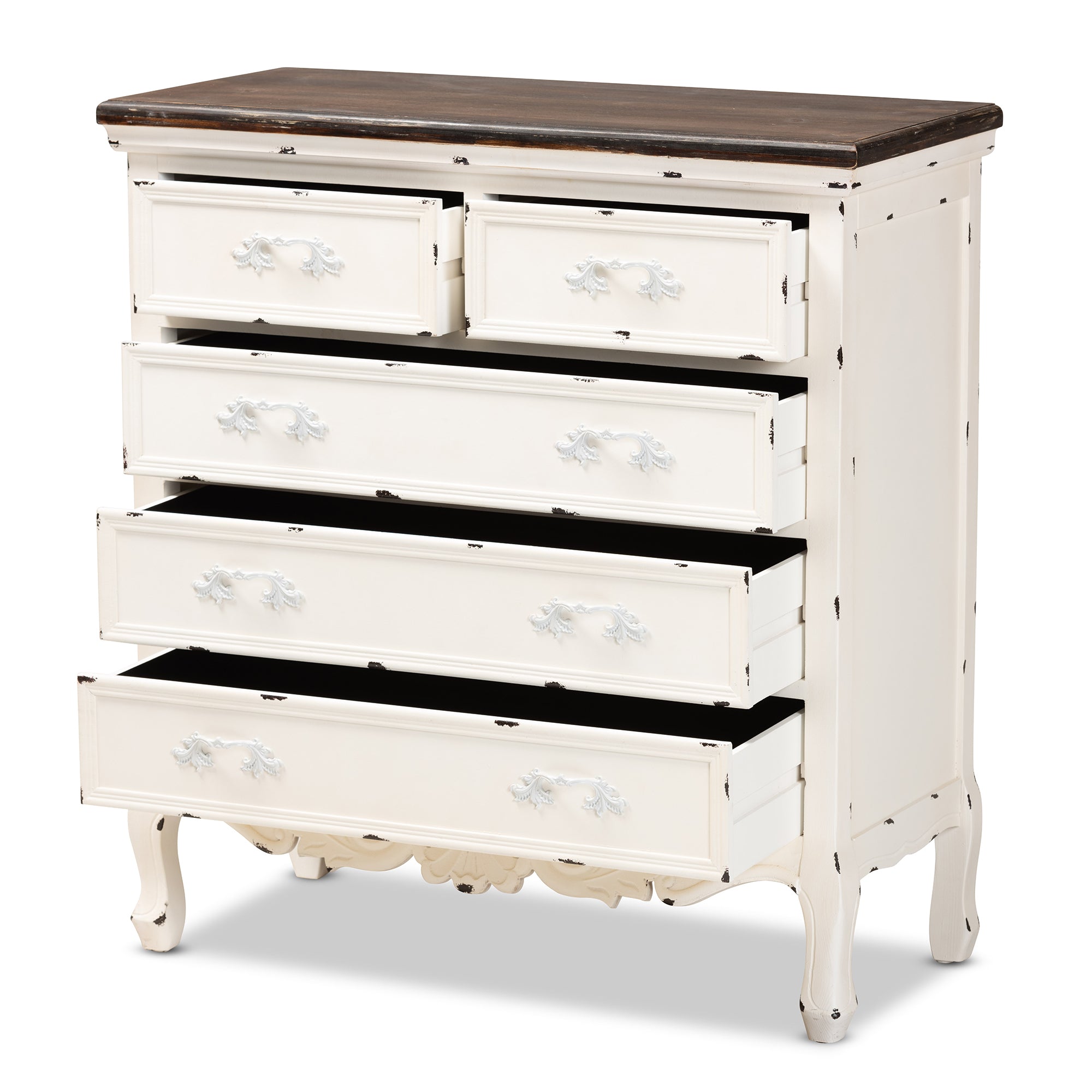 Levron Traditional Storage Cabinet Two-Tone 5-Drawer-Storage Cabinet-Baxton Studio - WI-Wall2Wall Furnishings