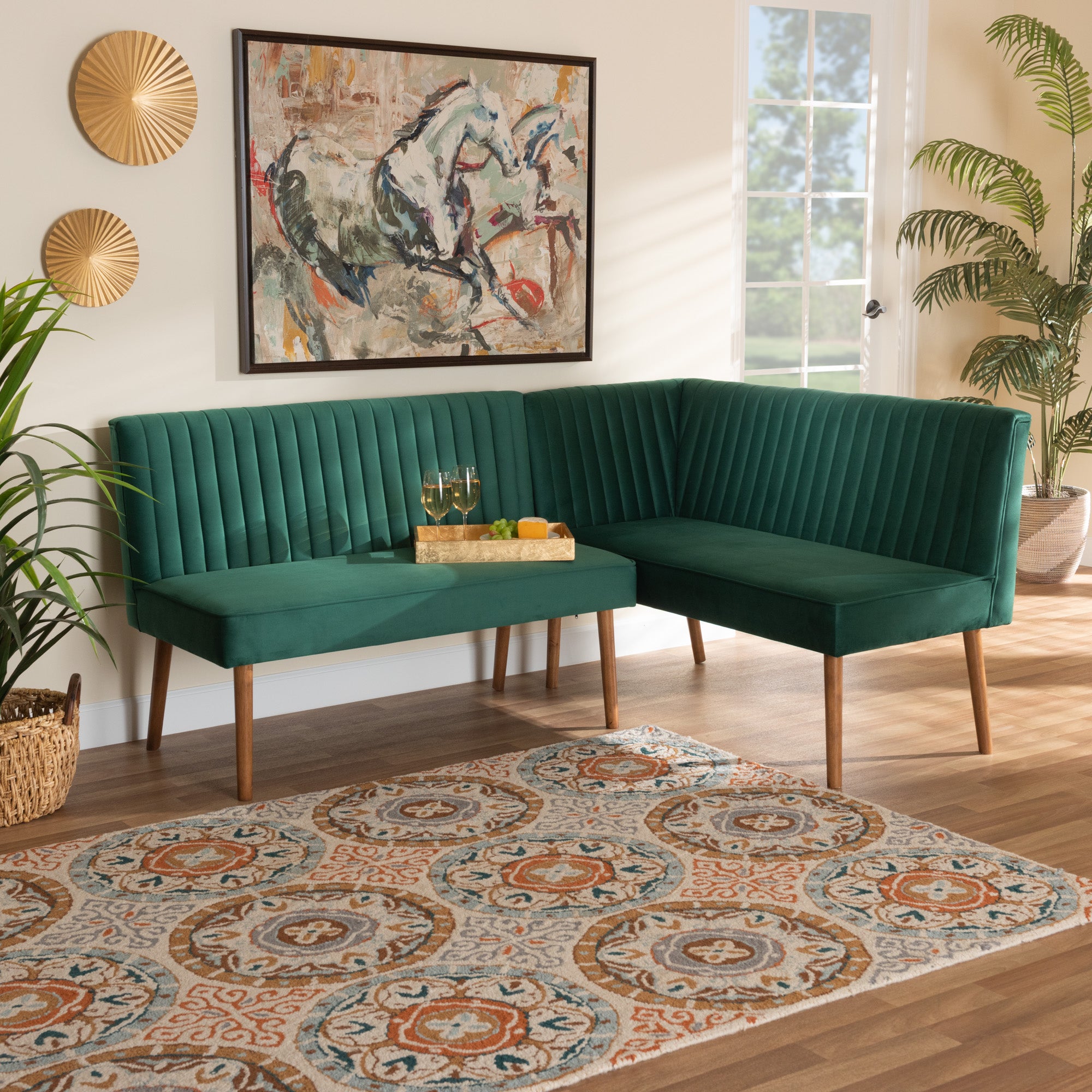Alvis Mid-Century 2-Seater Dining Bench & Corner Bench-2-Seater Dining Bench & Corner Bench-Baxton Studio - WI-Wall2Wall Furnishings