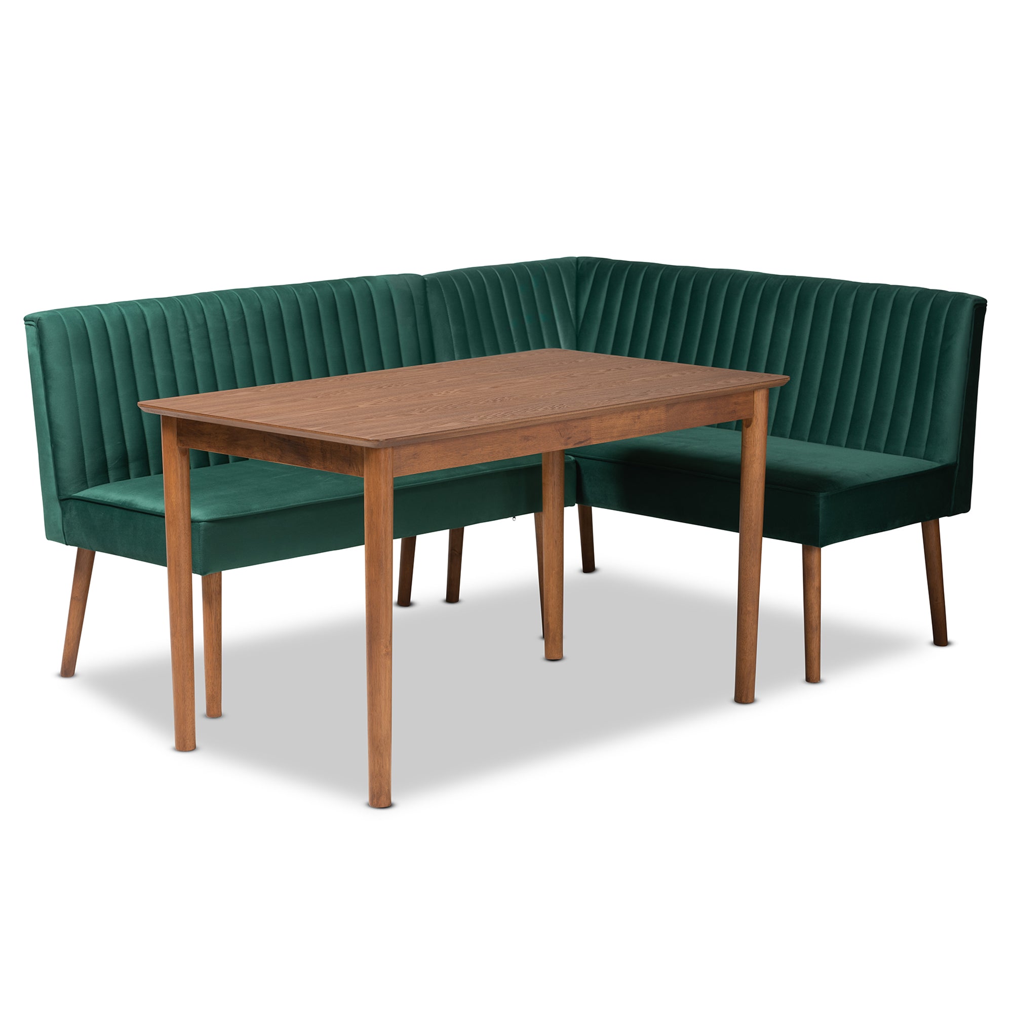 Alvis Mid-Century Table & 2-Seater Dining Bench & Corner Bench-Dining Set-Baxton Studio - WI-Wall2Wall Furnishings