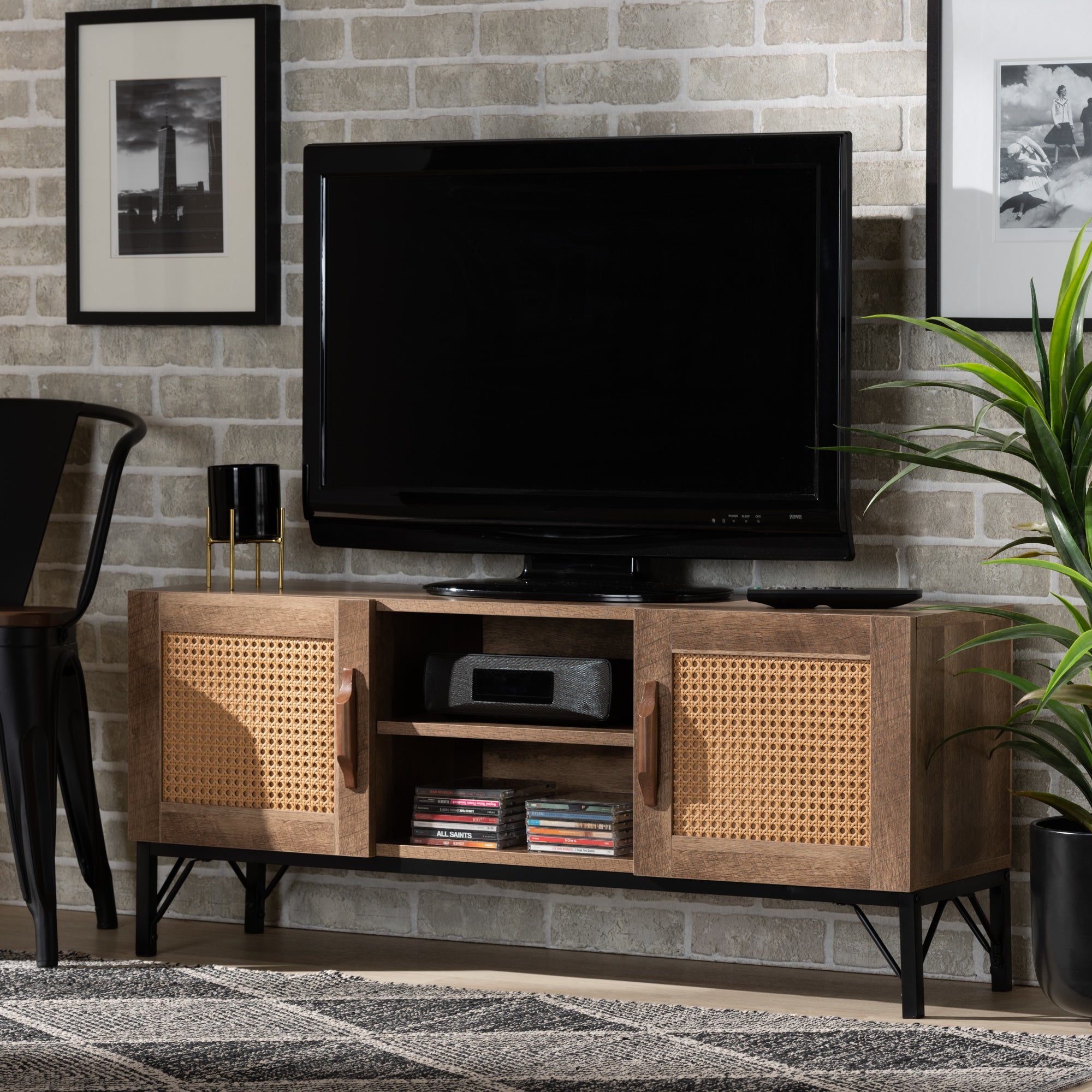 Veanna Bohemian TV Stand 2-Door with Synthetic Rattan-TV Stand-Baxton Studio - WI-Wall2Wall Furnishings