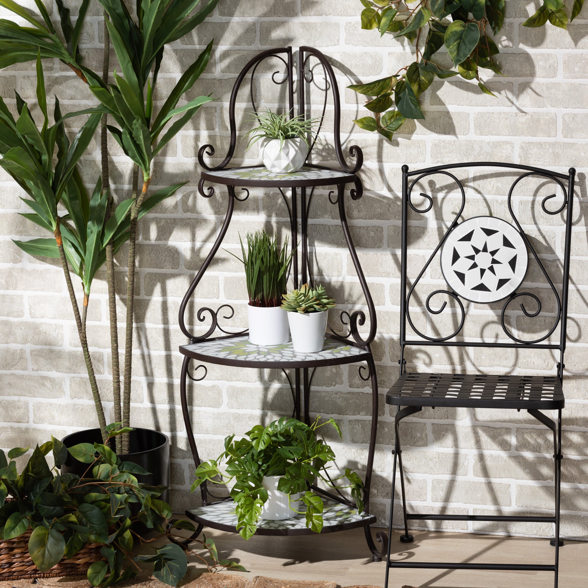 Airell Contemporary Outdoor Plant Stand Multi-Colored-Outdoor Plant Stand-Baxton Studio - WI-Wall2Wall Furnishings