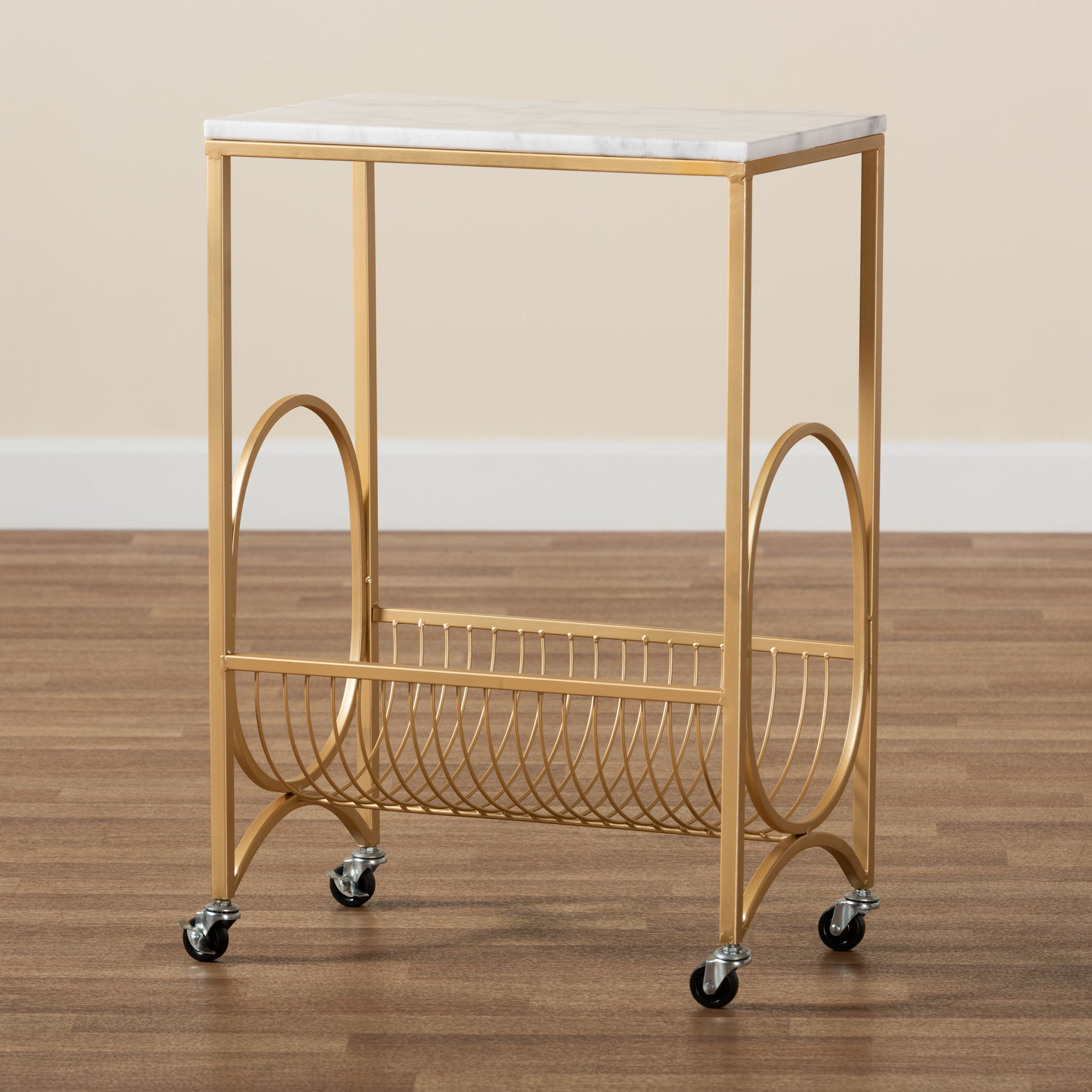 Jacek Contemporary Kitchen Cart with Marble Tabletop-Kitchen Cart-Baxton Studio - WI-Wall2Wall Furnishings