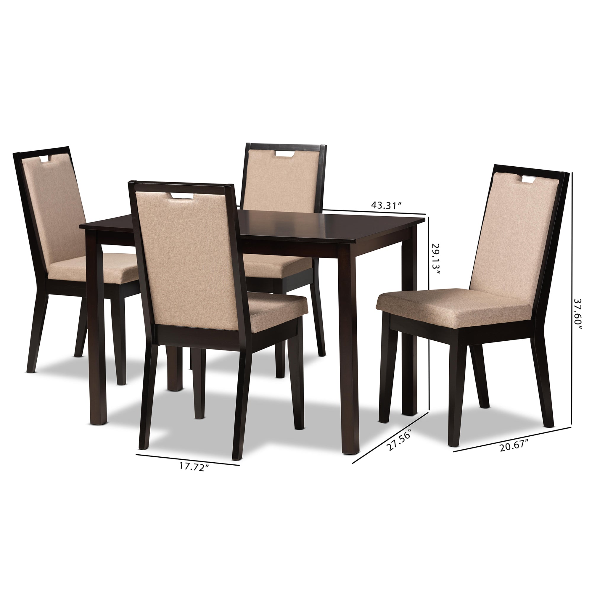 Rosa Modern Table & Dining Chairs 5-Piece-Dining Set-Baxton Studio - WI-Wall2Wall Furnishings