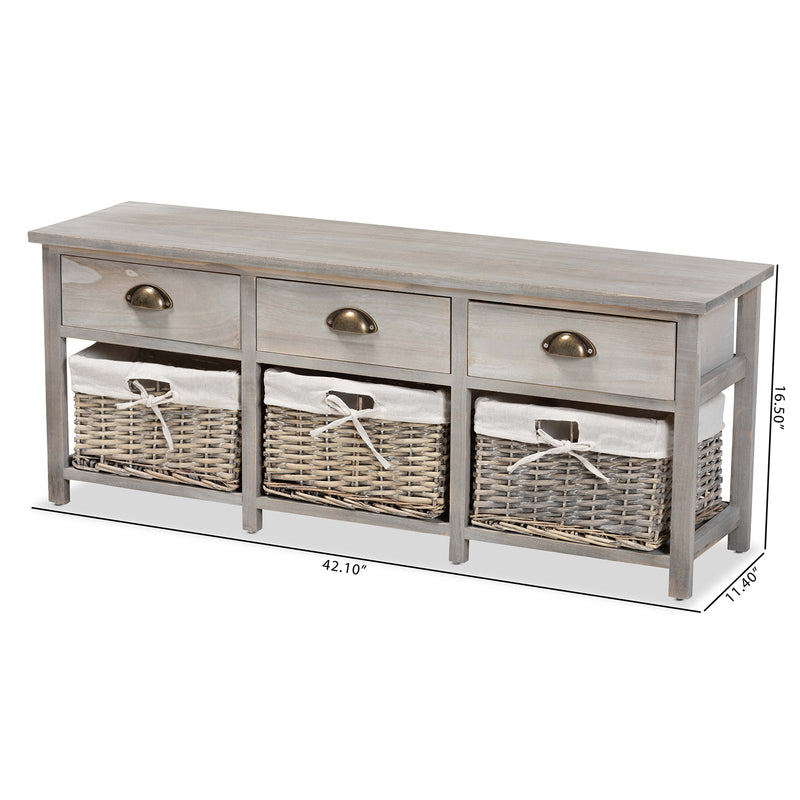 Mabyn Contemporary Bench 3-Drawer with Baskets-Bench-Baxton Studio - WI-Wall2Wall Furnishings