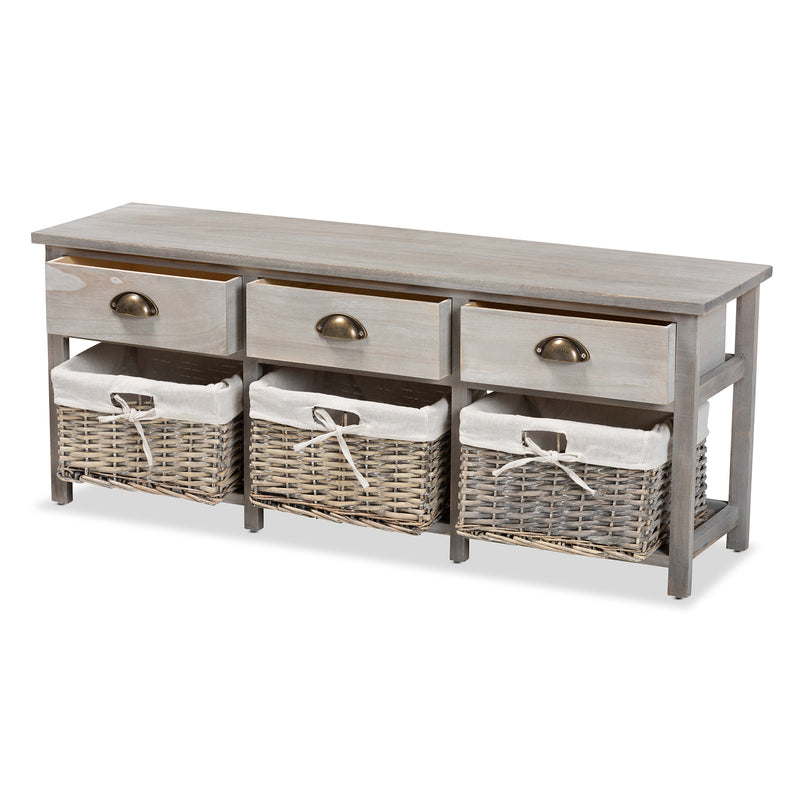 Mabyn Contemporary Bench 3-Drawer with Baskets-Bench-Baxton Studio - WI-Wall2Wall Furnishings
