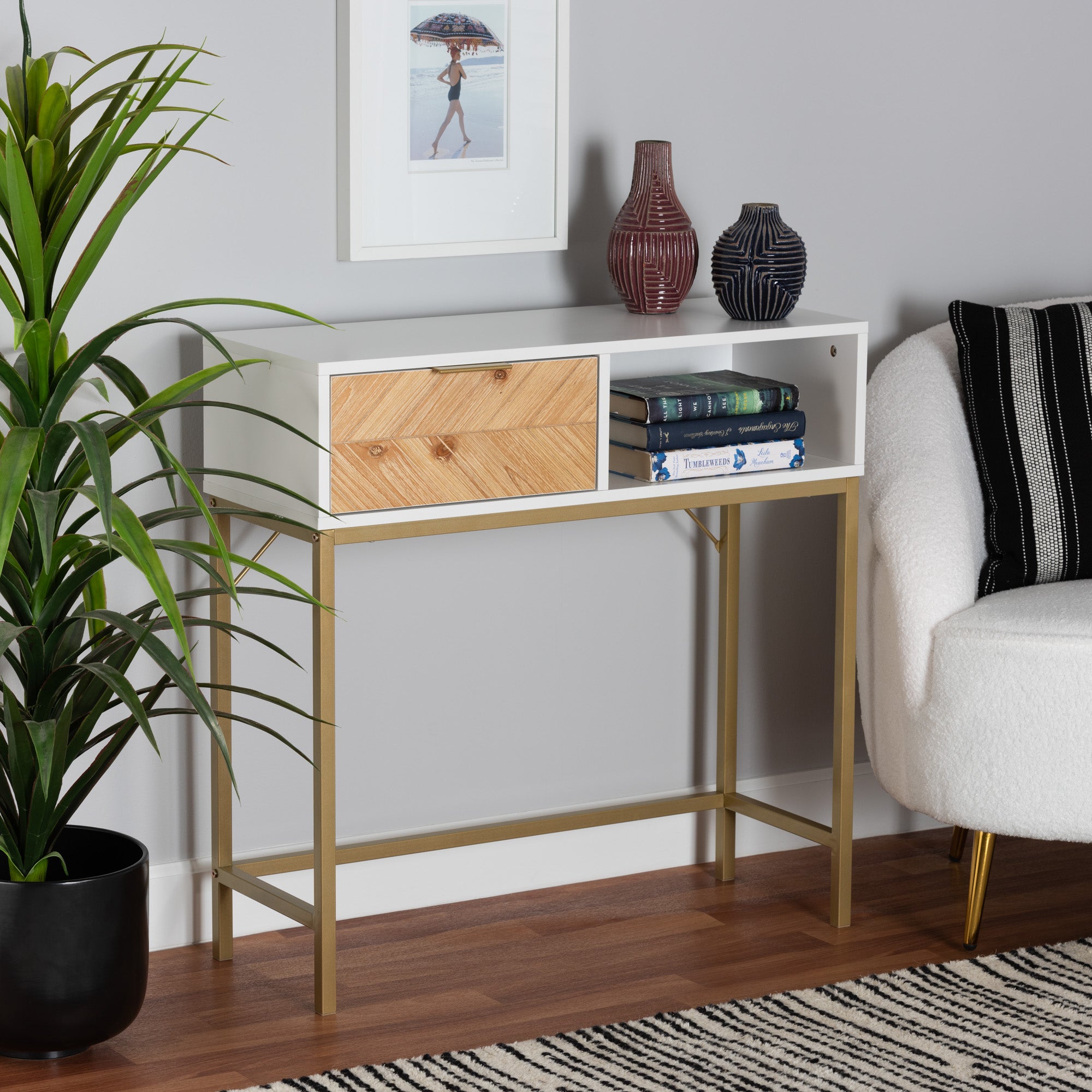Giona Contemporary Console Table Two-Tone 1-Drawer-Console Table-Baxton Studio - WI-Wall2Wall Furnishings
