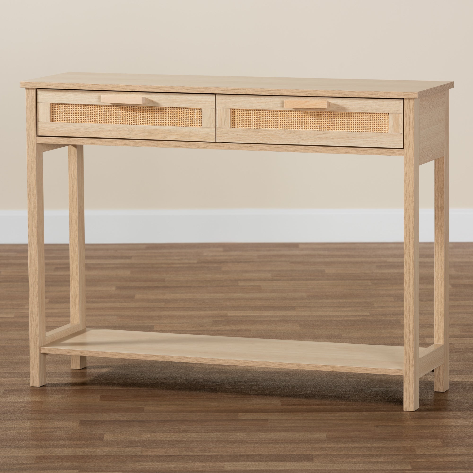 Sebille Mid-Century Console Table with Natural Rattan-Console Table-Baxton Studio - WI-Wall2Wall Furnishings