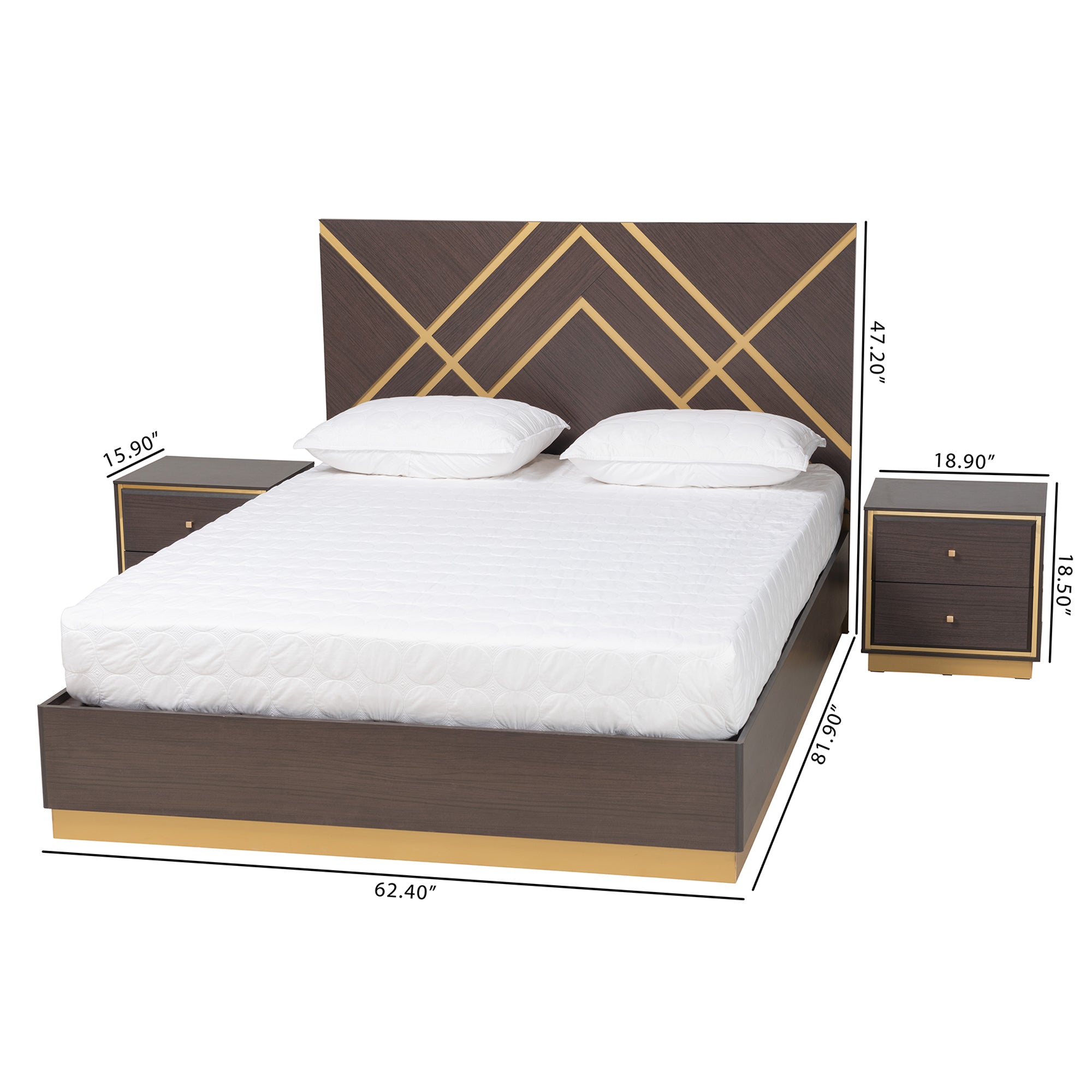 Arcelia Contemporary Bed & Nightstands Two-Tone 3-Piece-Bedroom Set-Baxton Studio - WI-Wall2Wall Furnishings
