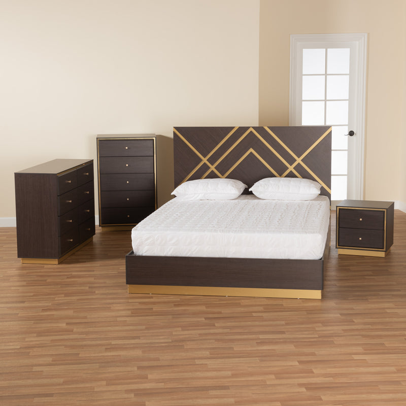 Arcelia Contemporary Bed & Nightstand & Dresser & Chest Two-Tone with Chest 4-Piece-Bedroom Set-Baxton Studio - WI-Wall2Wall Furnishings
