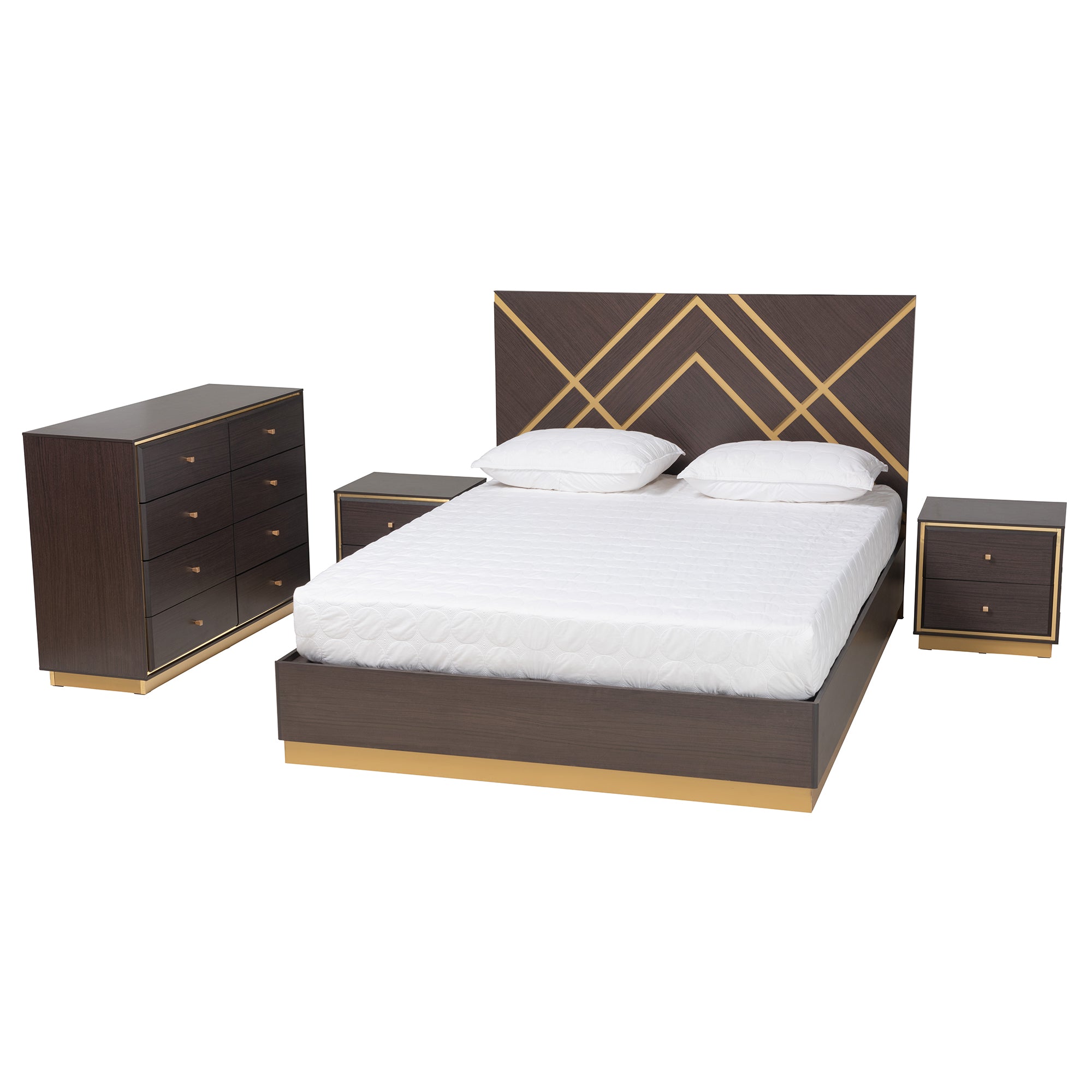 Arcelia Contemporary Bed & Nightstands & Dresser Two-Tone 4-Piece-Bedroom Set-Baxton Studio - WI-Wall2Wall Furnishings