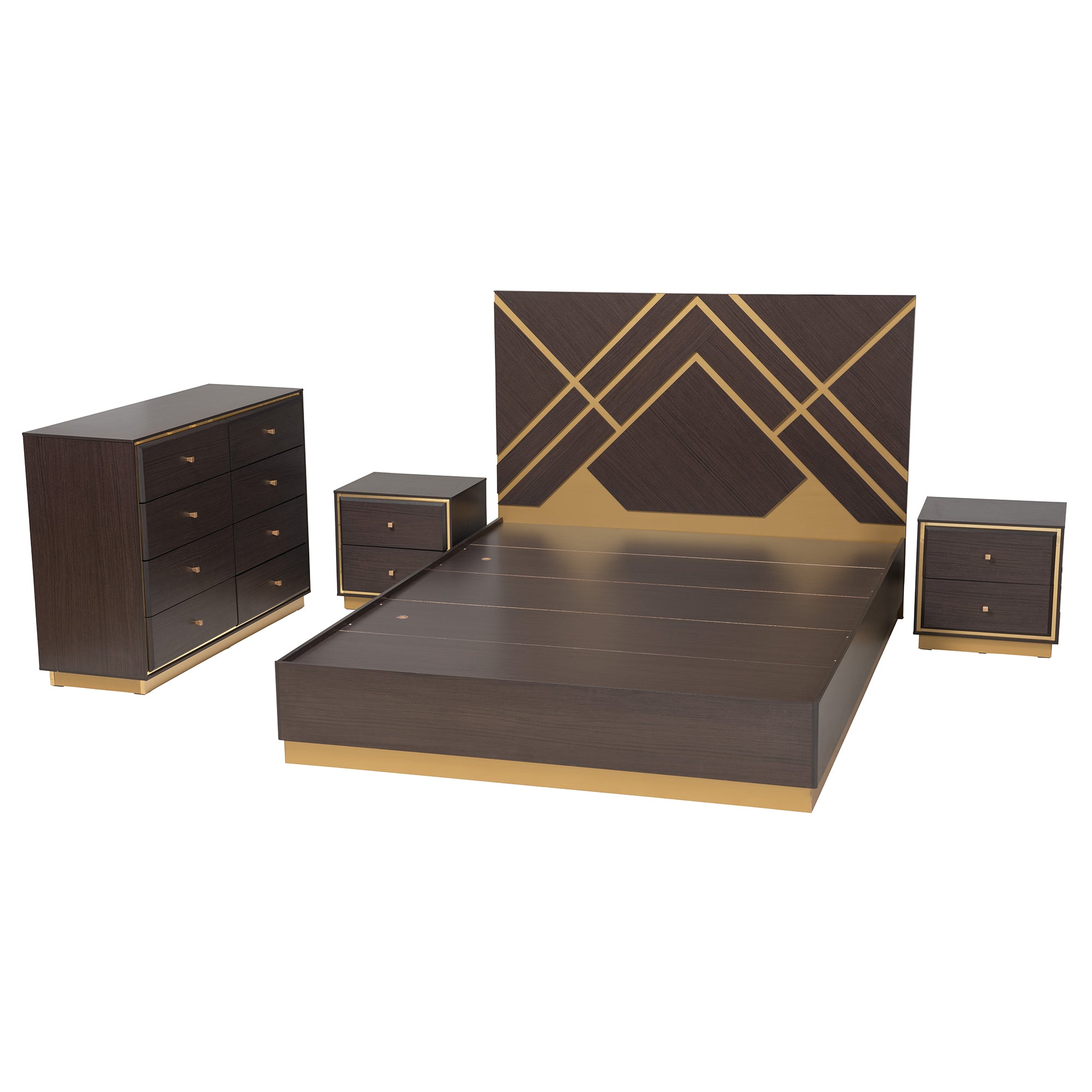 Arcelia Contemporary Bed & Nightstands & Dresser Two-Tone 4-Piece-Bedroom Set-Baxton Studio - WI-Wall2Wall Furnishings