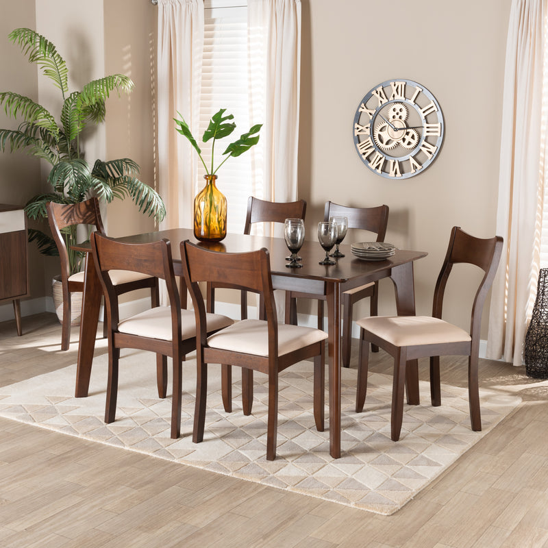Adreana Mid-Century Table & Six (6) Dining Chairs-Dining Set-Baxton Studio - WI-Wall2Wall Furnishings