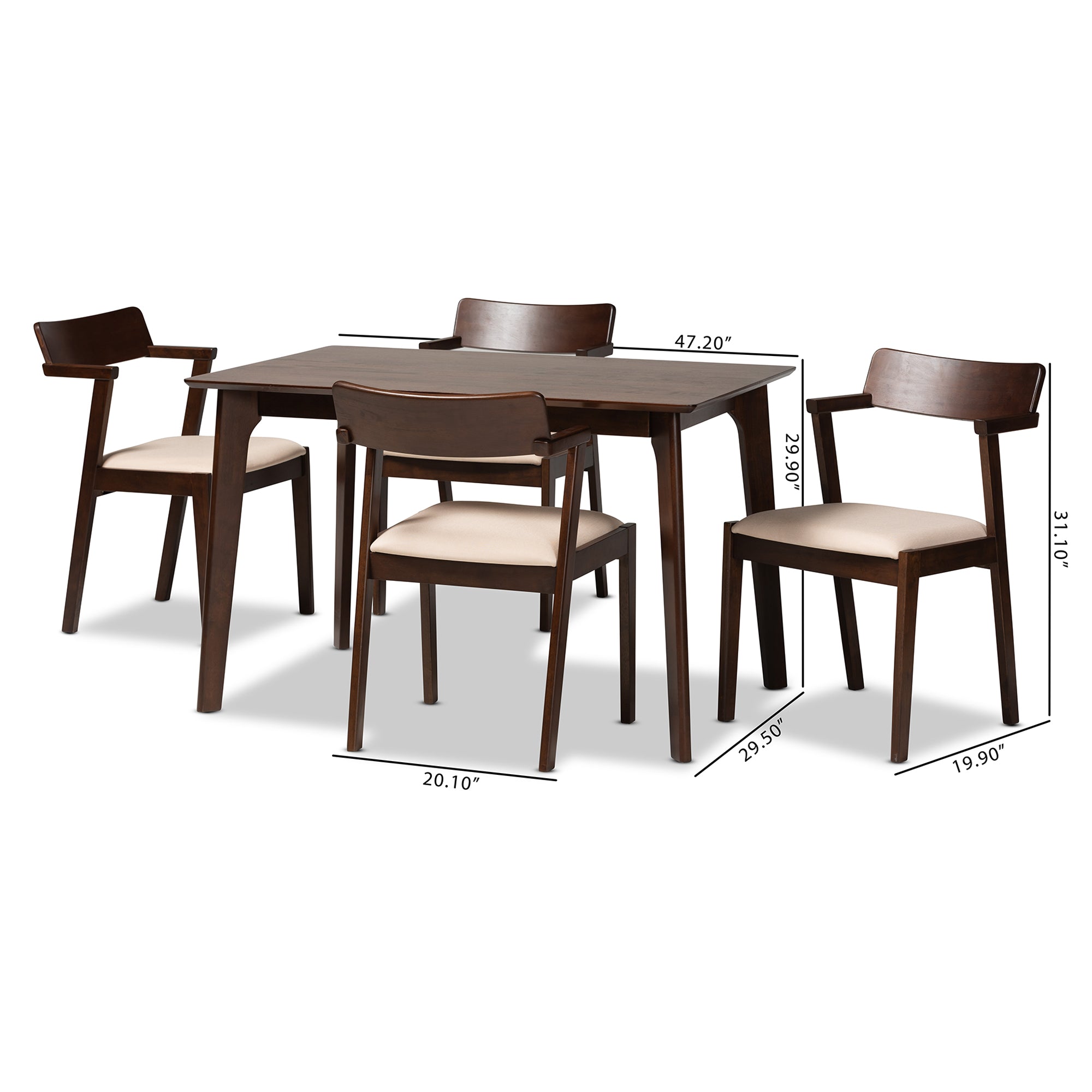 Berenice Mid-Century Dining Table & Dining Chairs-Dining Set-Baxton Studio - WI-Wall2Wall Furnishings
