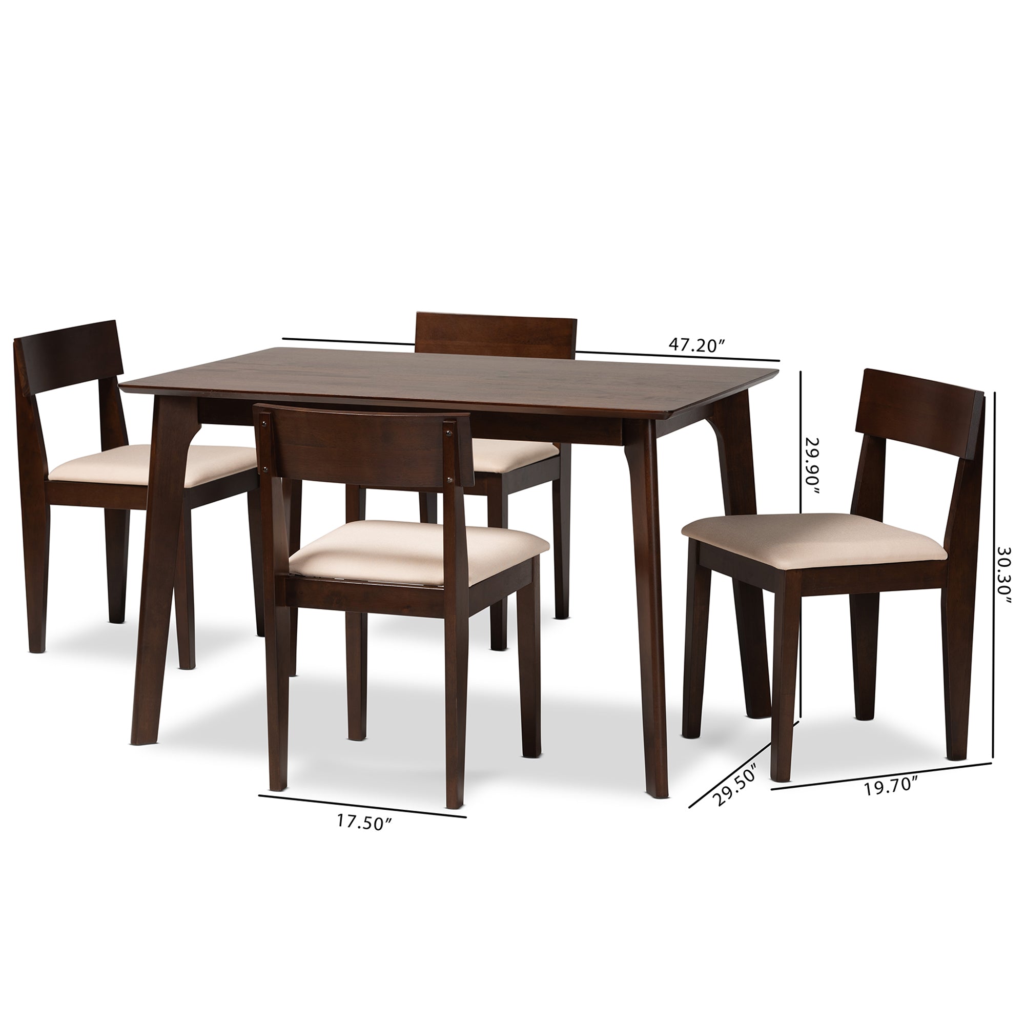 Camilla Mid-Century Dining Table & Dining Chairs-Dining Set-Baxton Studio - WI-Wall2Wall Furnishings