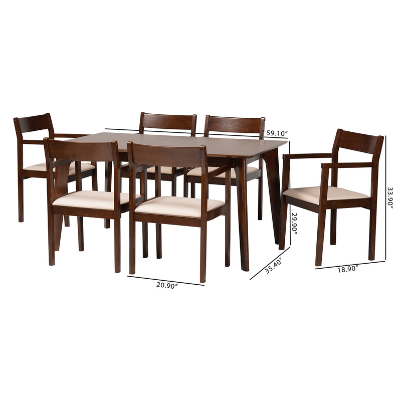 Helene Mid-Century Table & Six (6) Dining Chairs-Dining Set-Baxton Studio - WI-Wall2Wall Furnishings
