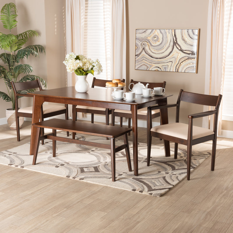 Coretta Mid-Century Table & Dining Chairs & Dining Bench-Dining Set-Baxton Studio - WI-Wall2Wall Furnishings