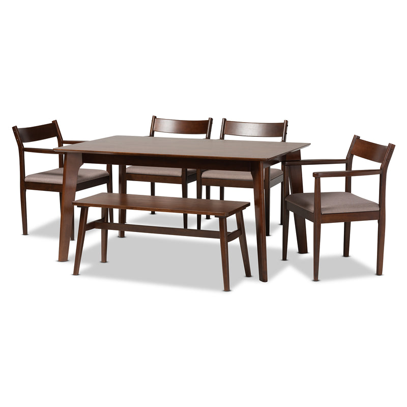 Coretta Mid-Century Table & Dining Chairs & Dining Bench-Dining Set-Baxton Studio - WI-Wall2Wall Furnishings