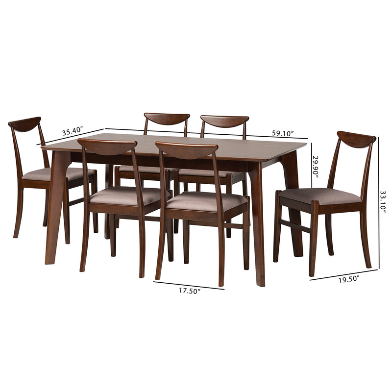 Delphina Mid-Century Table & Six (6) Dining Chairs-Dining Set-Baxton Studio - WI-Wall2Wall Furnishings