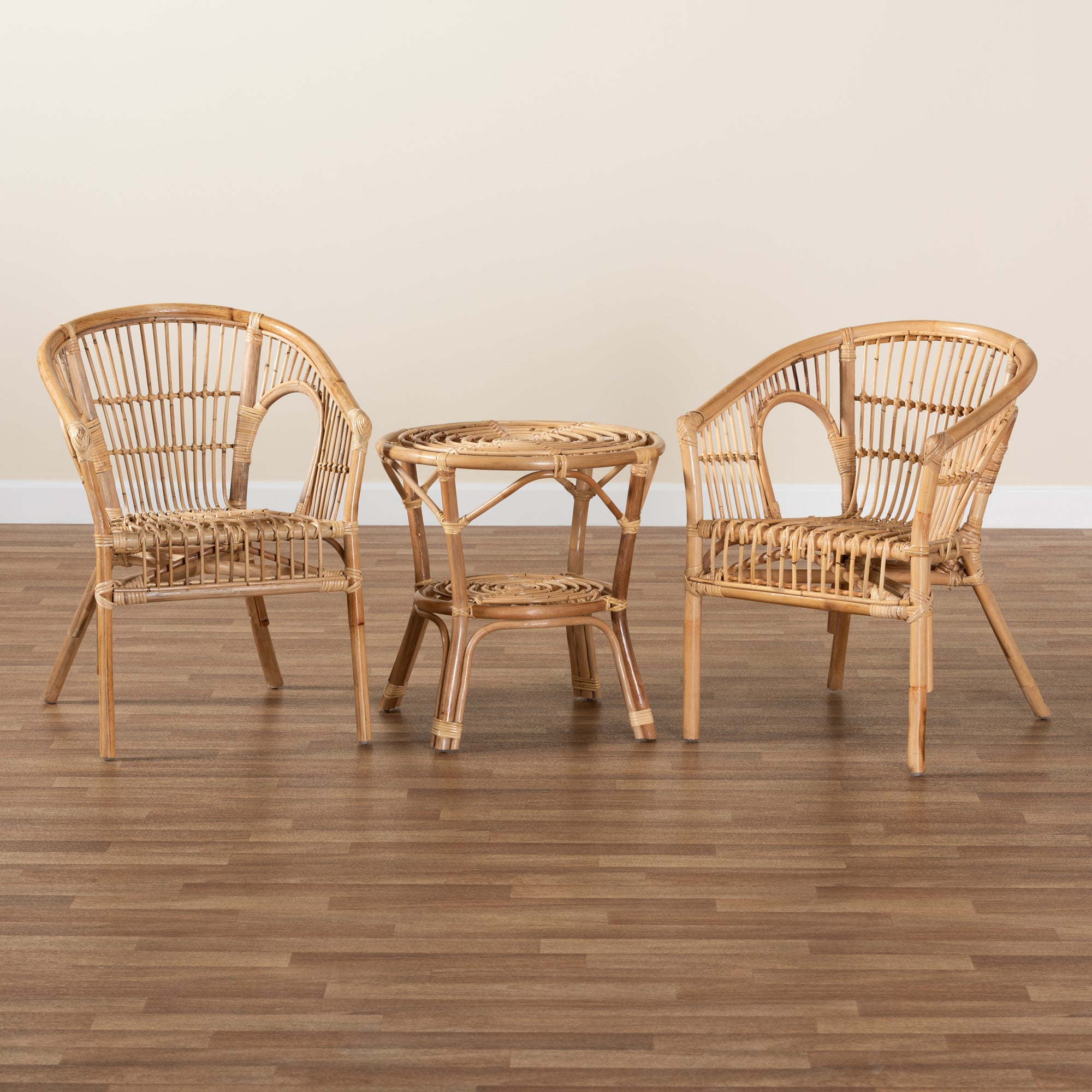 Alleta Bohemian Chairs & Coffee Table 3-Piece-Living Room Set-Baxton Studio - WI-Wall2Wall Furnishings