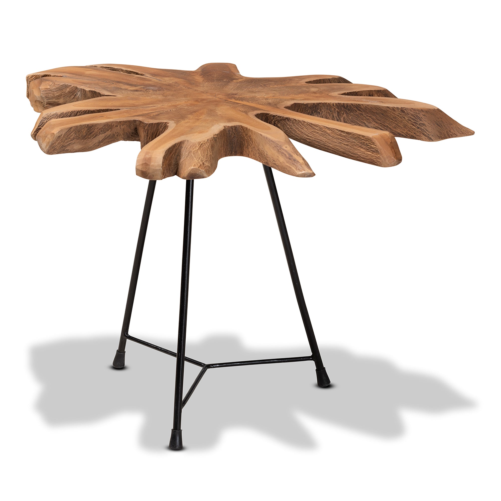 Merci Rustic End Table with Teak Tree Trunk Tabletop-End Table-Baxton Studio - WI-Wall2Wall Furnishings