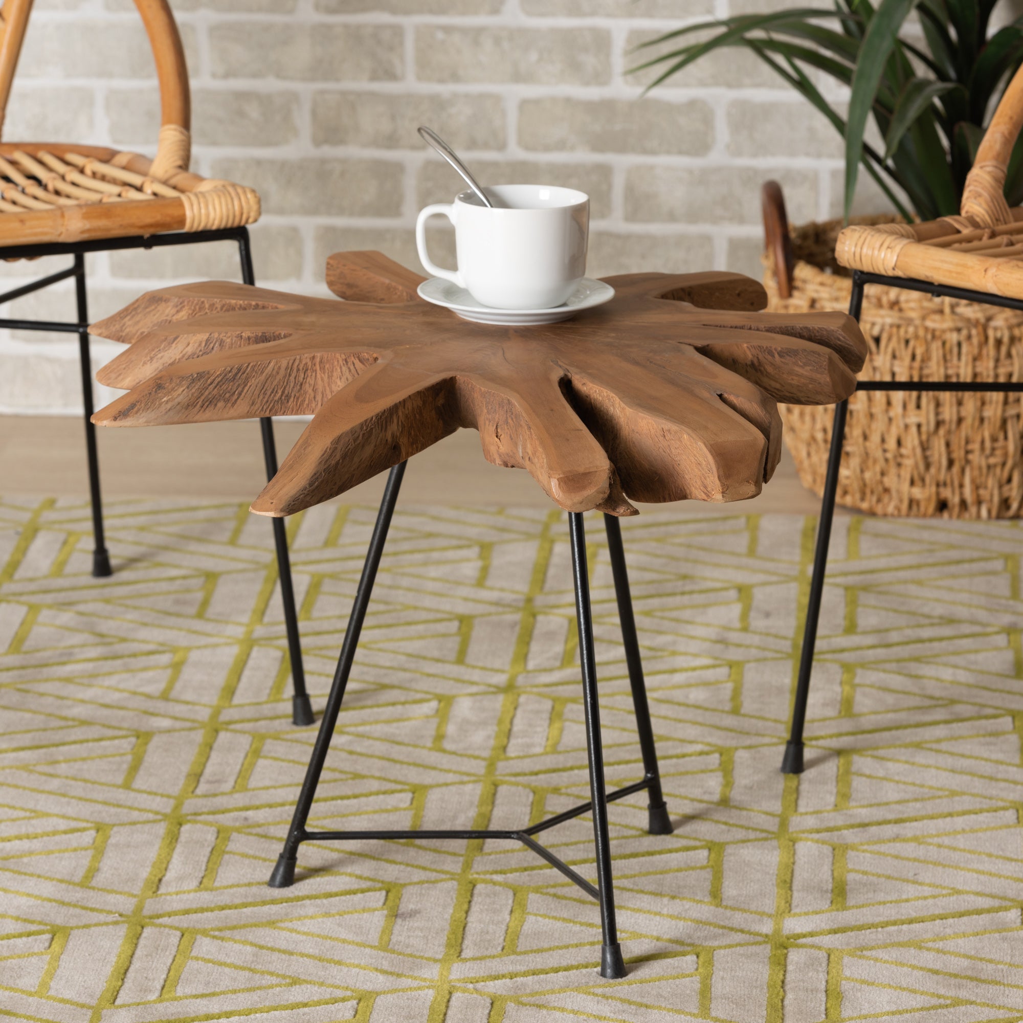 Merci Rustic End Table with Teak Tree Trunk Tabletop-End Table-Baxton Studio - WI-Wall2Wall Furnishings