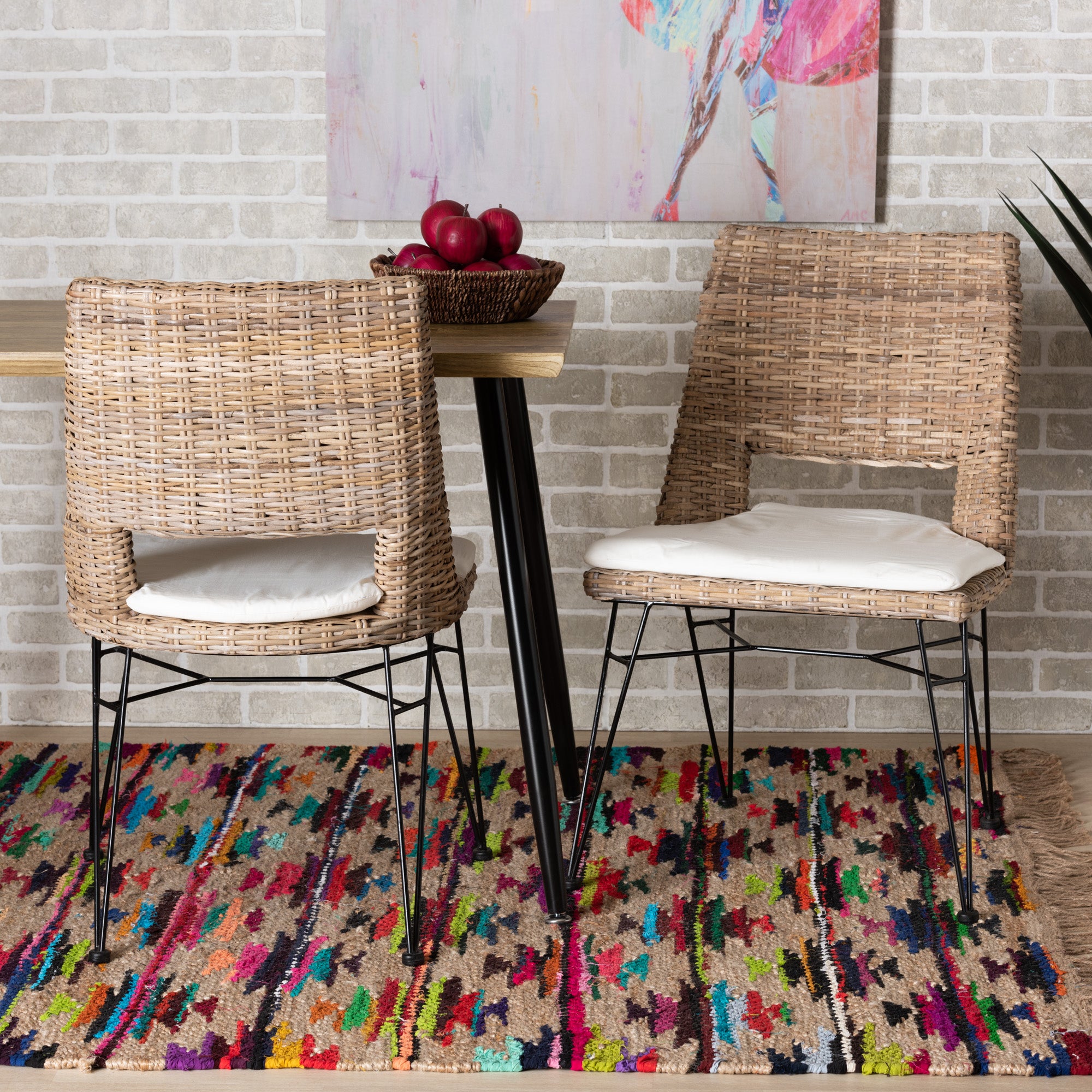 Nafaro Bohemian Dining Chairs 2-Piece with Cushion 2-Piece Set-Dining Chairs-Baxton Studio - WI-Wall2Wall Furnishings