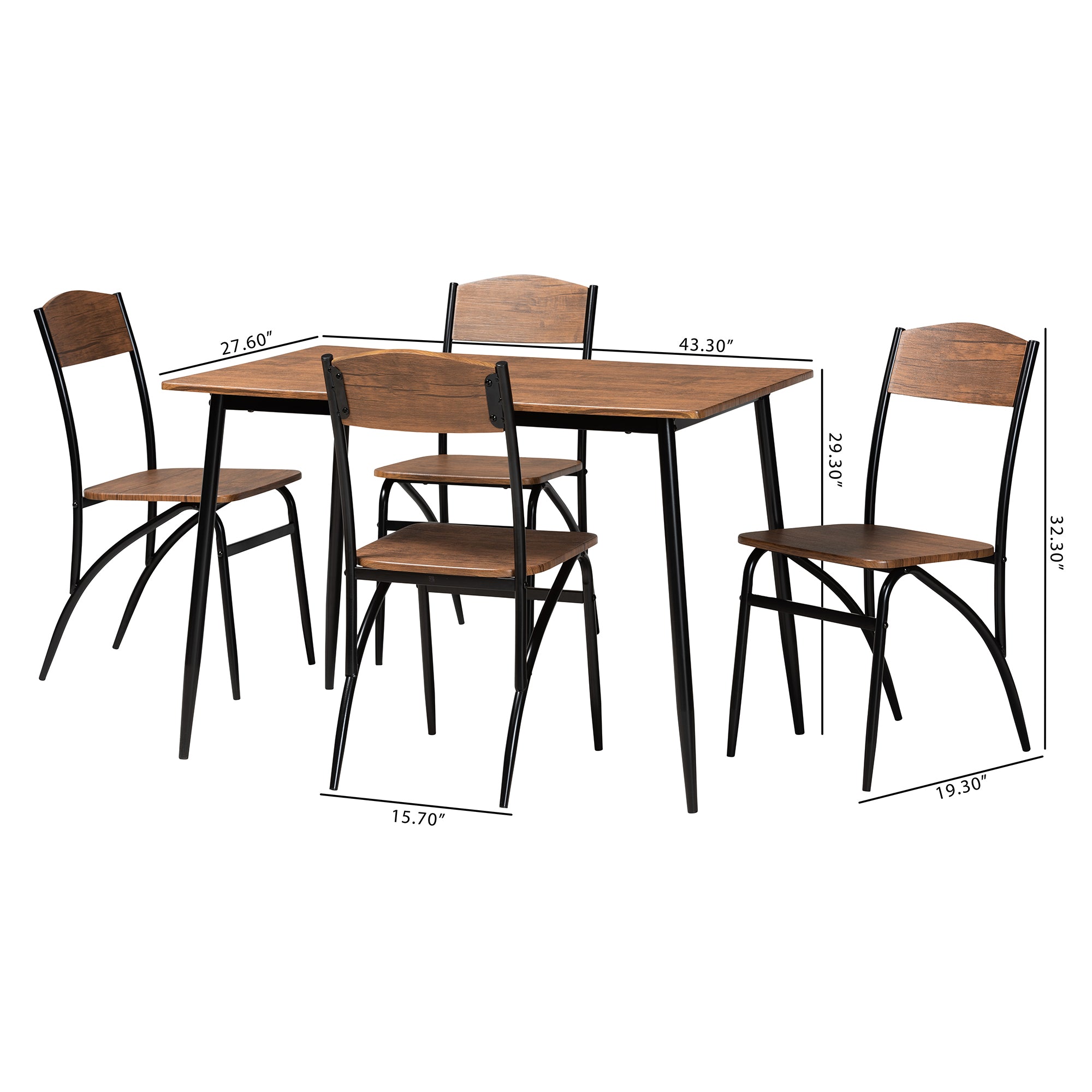 Neona Modern Table & Dining Chairs 5-Piece-Dining Set-Baxton Studio - WI-Wall2Wall Furnishings