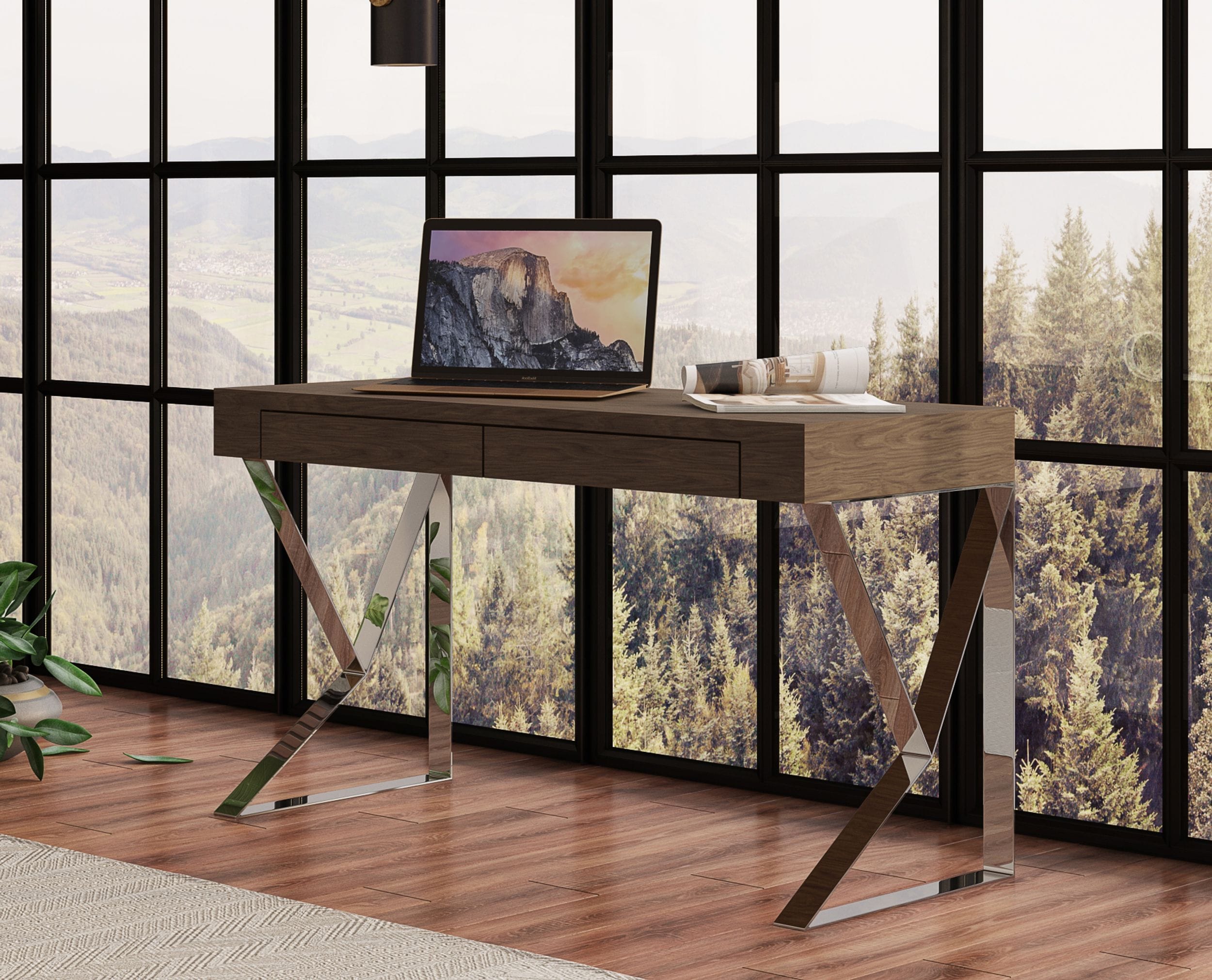 Modrest Ferris Modern Walnut Office Desk-Office Desk-VIG-Wall2Wall Furnishings