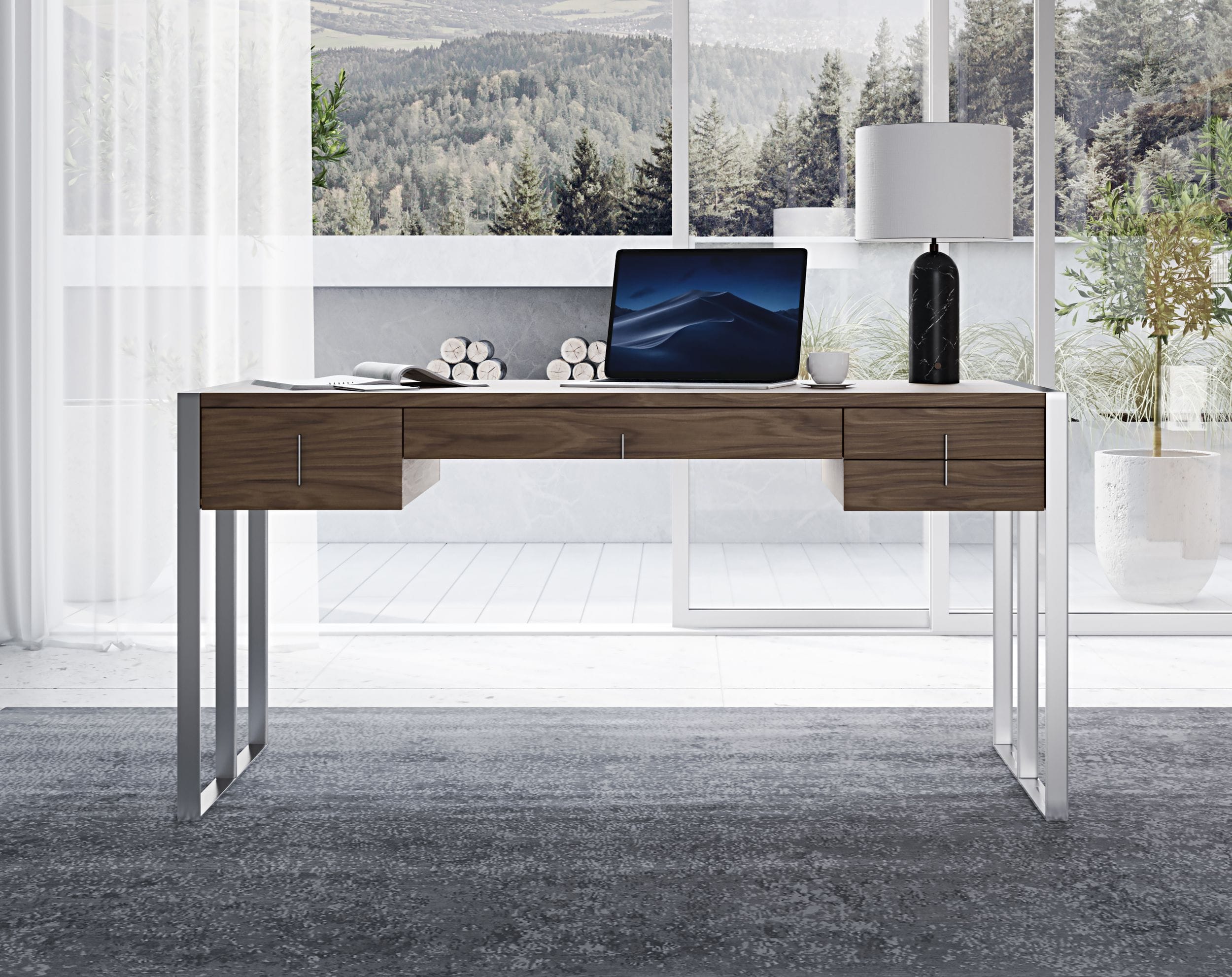 Modrest Orcutt - Modern Walnut & Stainless Steel Desk-Desk-VIG-Wall2Wall Furnishings