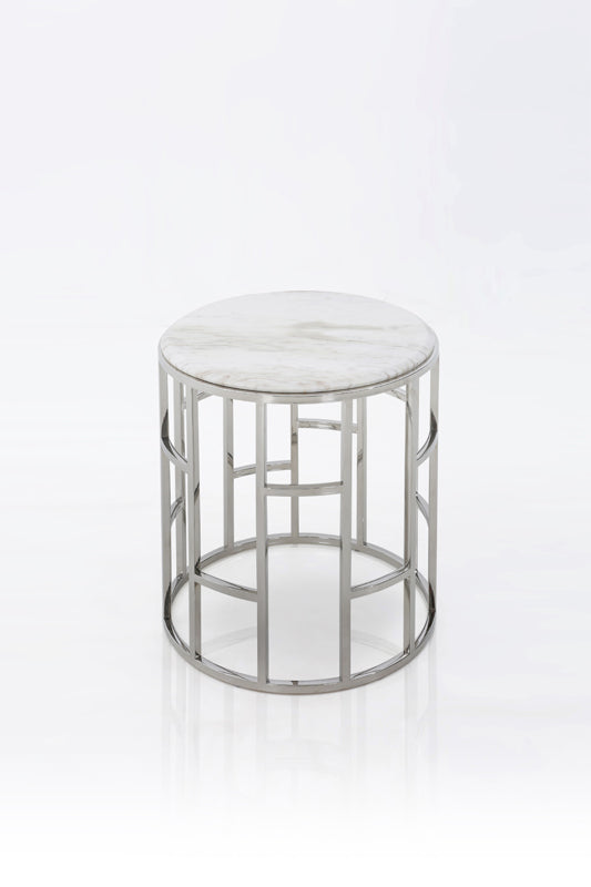 Modrest Silvan Modern Marble & Stainless Steel End Table-End Table-VIG-Wall2Wall Furnishings
