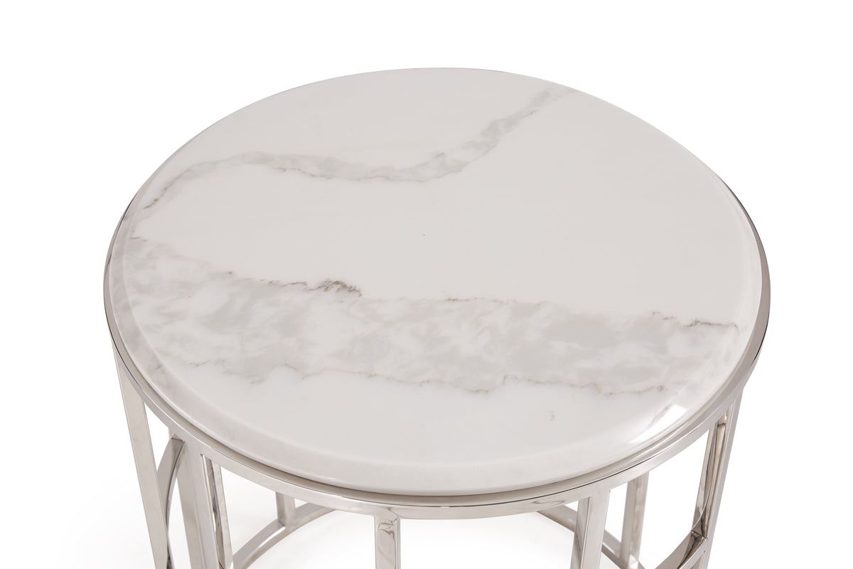 Modrest Silvan Modern Marble & Stainless Steel End Table-End Table-VIG-Wall2Wall Furnishings