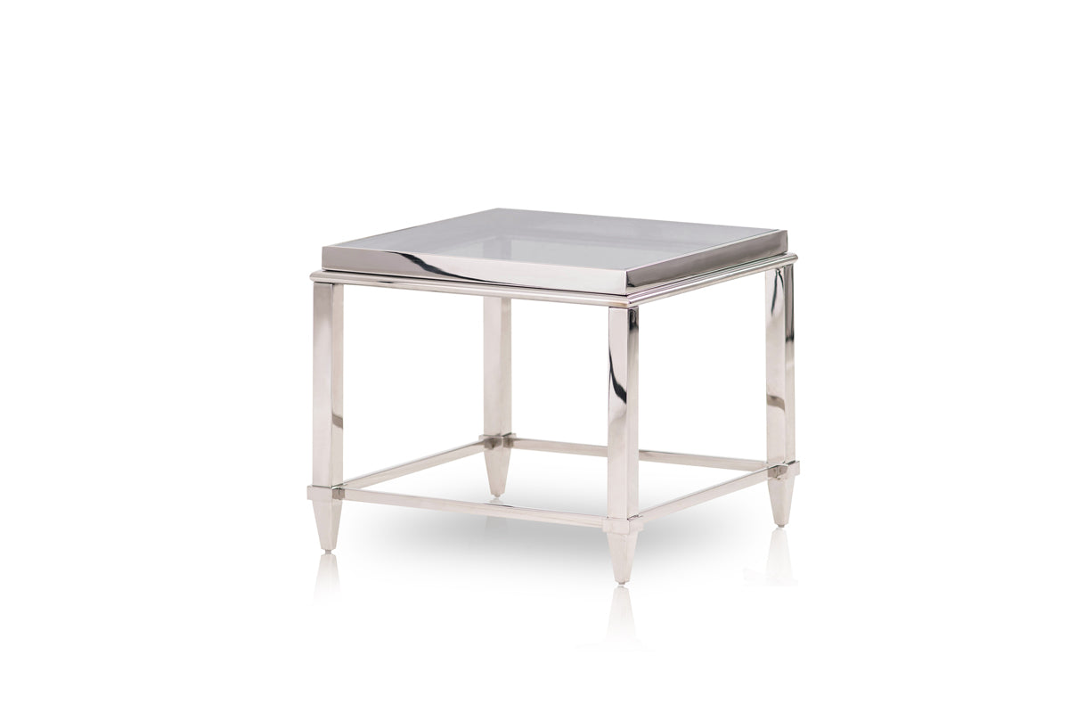Modrest Agar Modern Glass & Stainless Steel End Table-End Table-VIG-Wall2Wall Furnishings