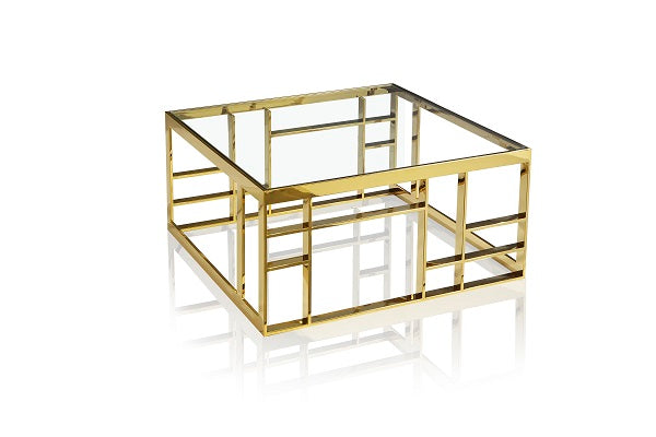 Modrest Stephen - Modern Glass & Gold Stainless Steel Square Coffee Table-Coffee Table-VIG-Wall2Wall Furnishings