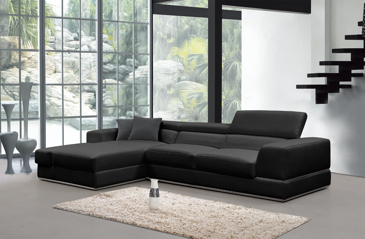 Divani Casa Pella Mini - Modern Black Leather Left Facing Sectional Sofa-Sectional Sofa-VIG-Wall2Wall Furnishings