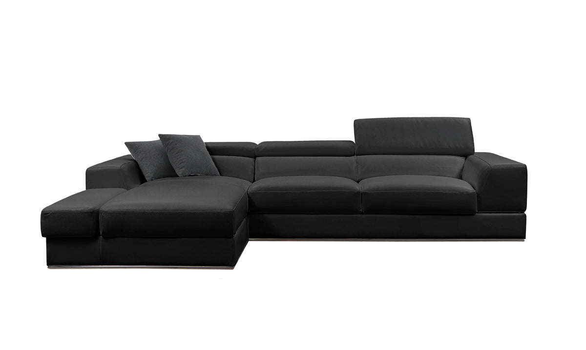 Divani Casa Pella Mini - Modern Black Leather Left Facing Sectional Sofa-Sectional Sofa-VIG-Wall2Wall Furnishings