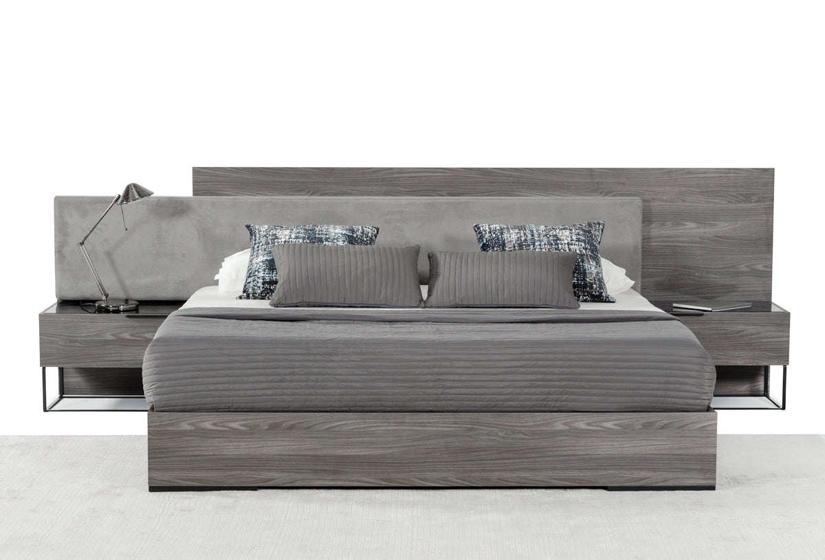 Nova Domus Enzo Italian Modern Grey Oak & Fabric Bed w/ Nightstands-Bed-VIG-Wall2Wall Furnishings