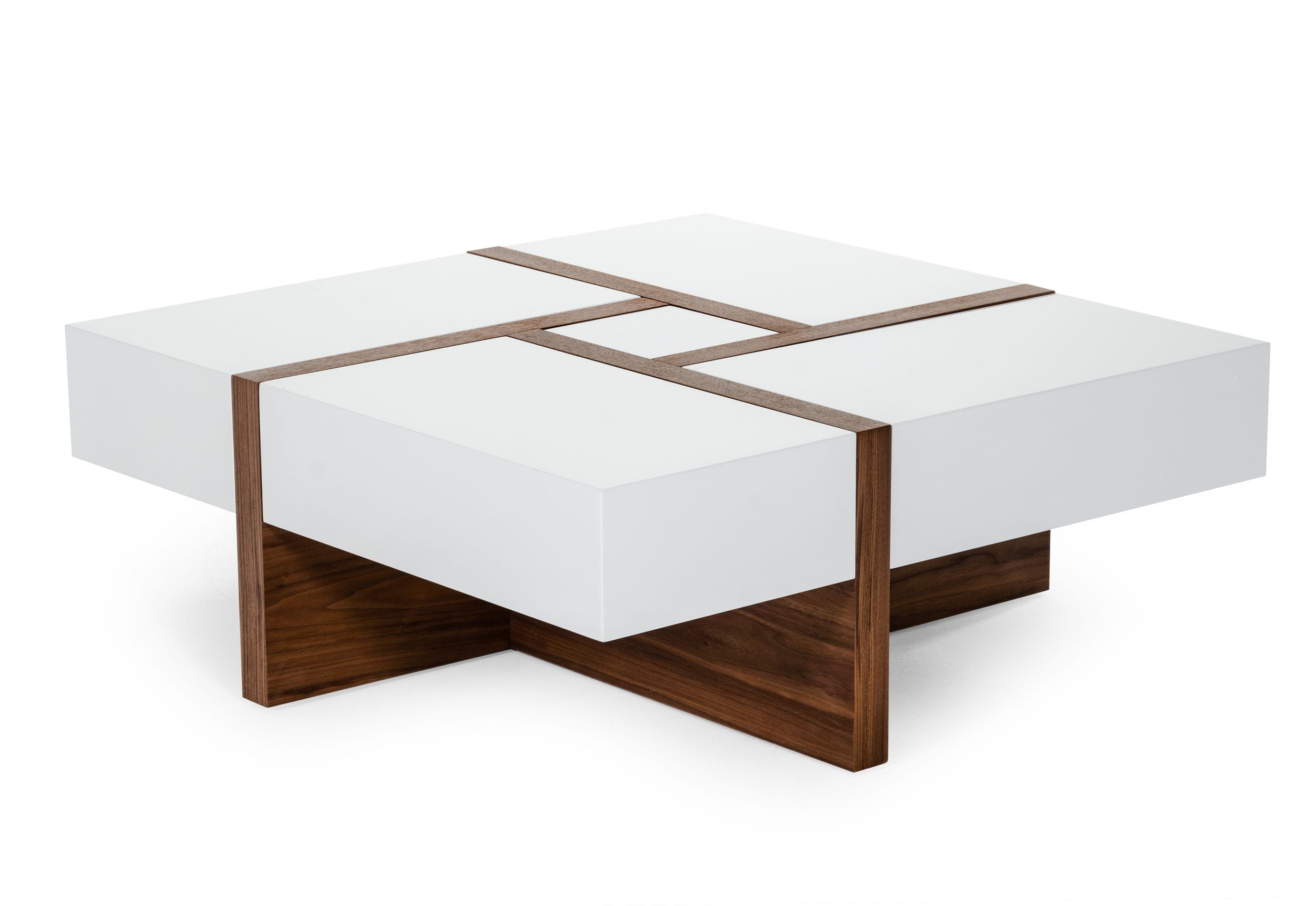 Modrest Makai Modern White & Walnut Square Coffee Table-Coffee Table-VIG-Wall2Wall Furnishings