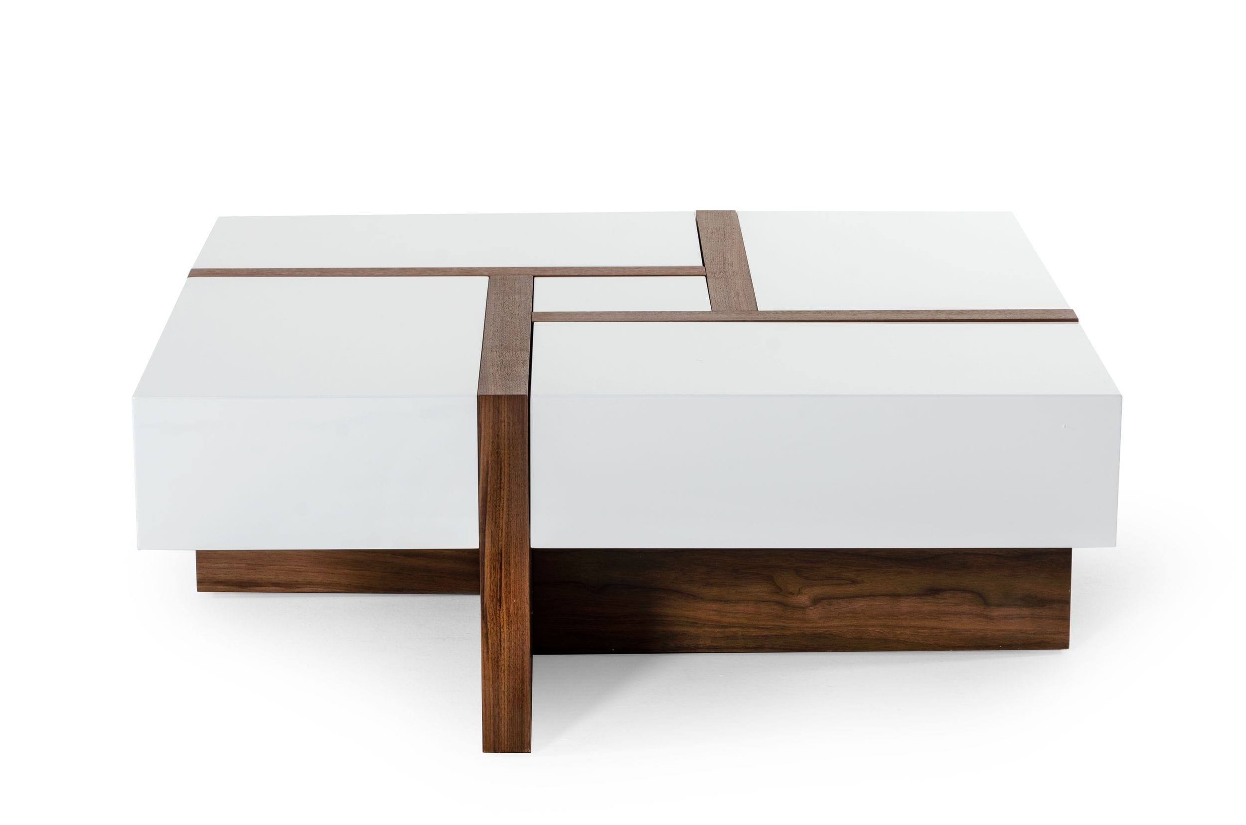 Modrest Makai Modern White & Walnut Square Coffee Table-Coffee Table-VIG-Wall2Wall Furnishings