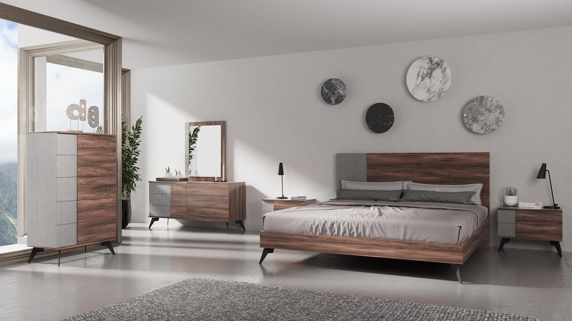 Nova Domus Palermo - Italian Modern Faux Concrete & Noce Bodrum Bedroom Set-Bedroom Set-VIG-Wall2Wall Furnishings