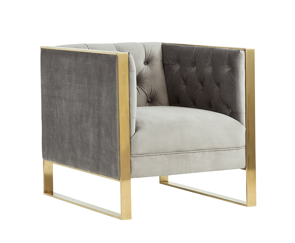 Divani Casa Carlos Modern Grey Velvet & Gold Accent Chair-Lounge Chair-VIG-Wall2Wall Furnishings