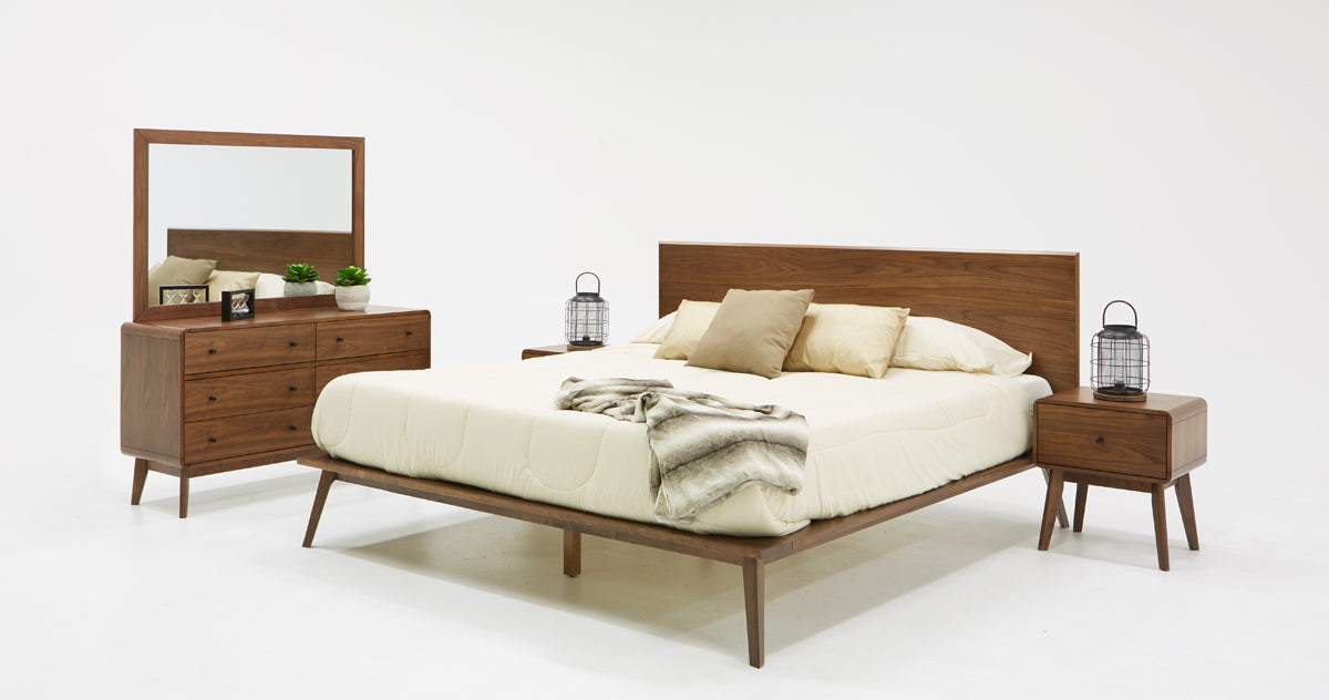 Modrest Carmen Mid-Century Modern Walnut Bed-Bed-VIG-Wall2Wall Furnishings